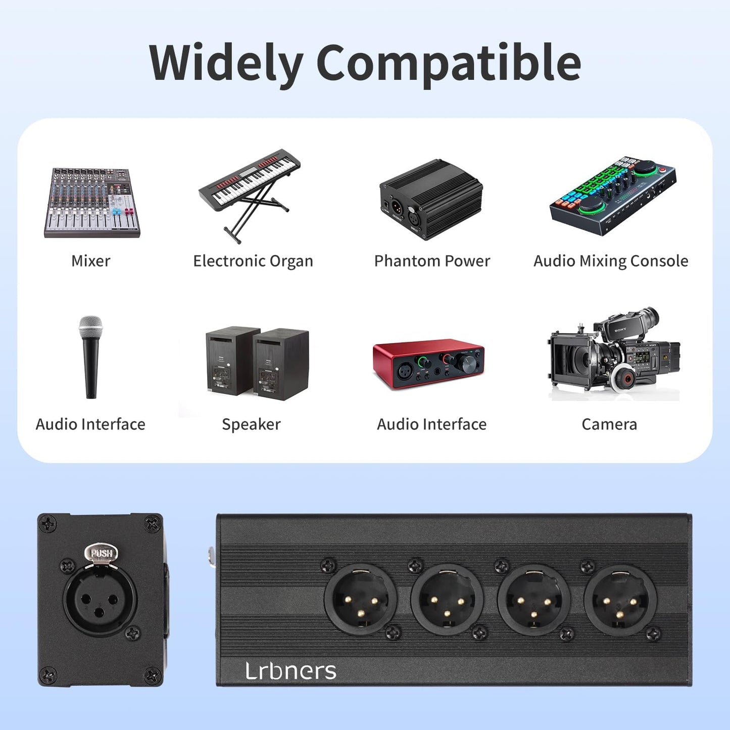 Lrbners 4-Way XLR Stereo Audio Splitter, 1 Female to 4 Male Balanced Audio Converter, 1 in 4 Out 4-Channel Splitter Box