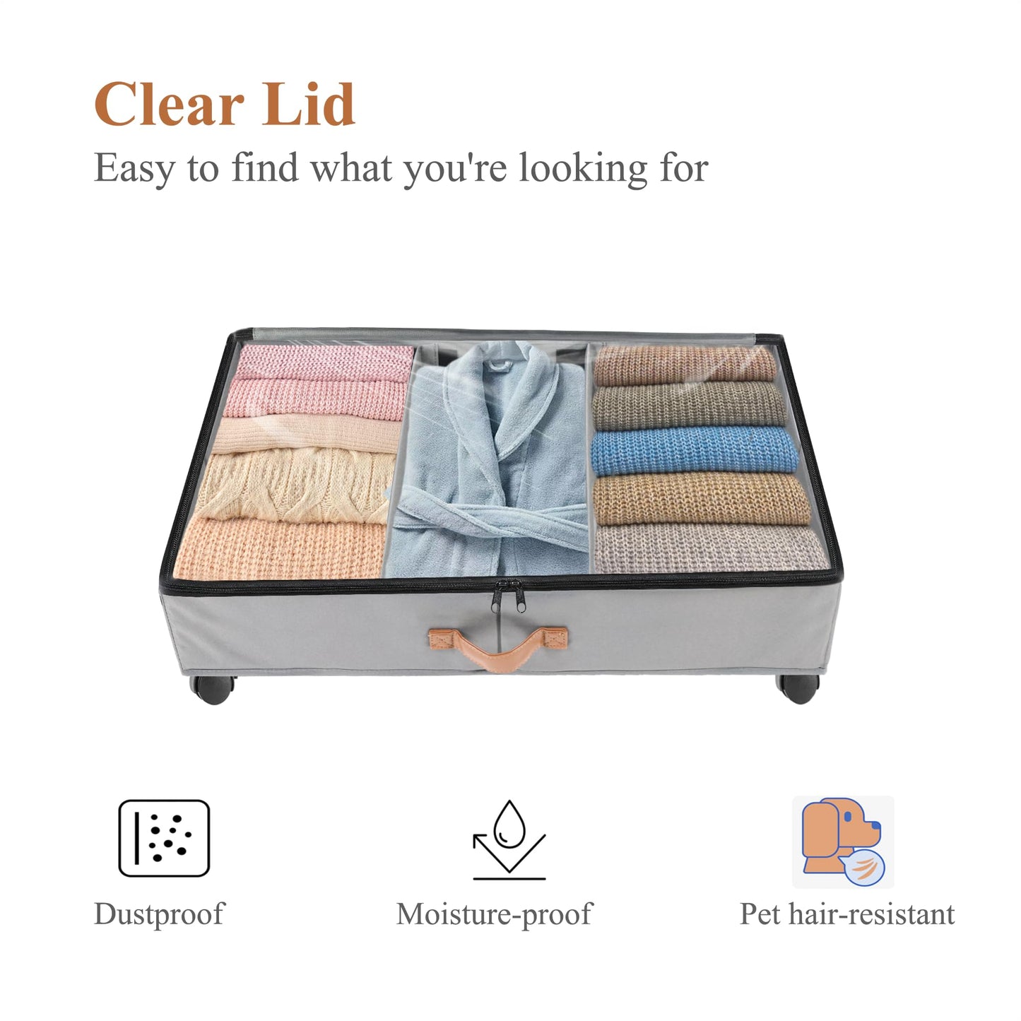 Butly Under Bed Storage with Wheels, 2 Pack Closet Organizers Container Clear Top and Reinforced Handle Rolling, Underbed Storage Bags for Clothes, Comforter, Blanket, Pillows, Toys, Shoes