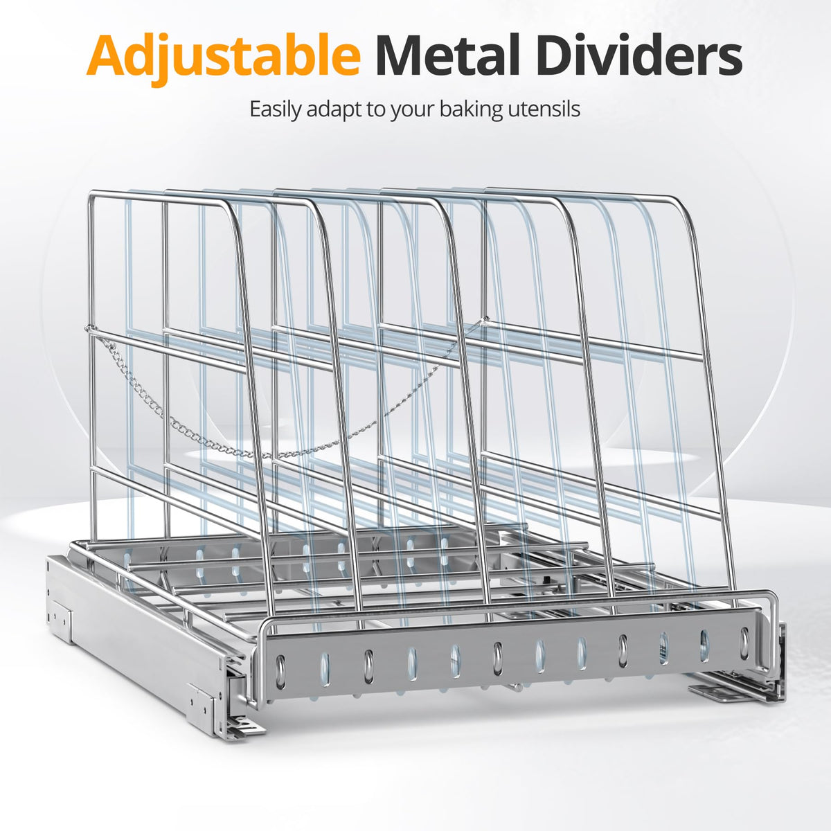 Pull Out Cabinet Organizer for Cutting Board, Baking Sheet, Cookie Sheet, Stainless Steel Sliding Rack for Bakeware & Trays, Heavy-Duty Cutting Board Organizer