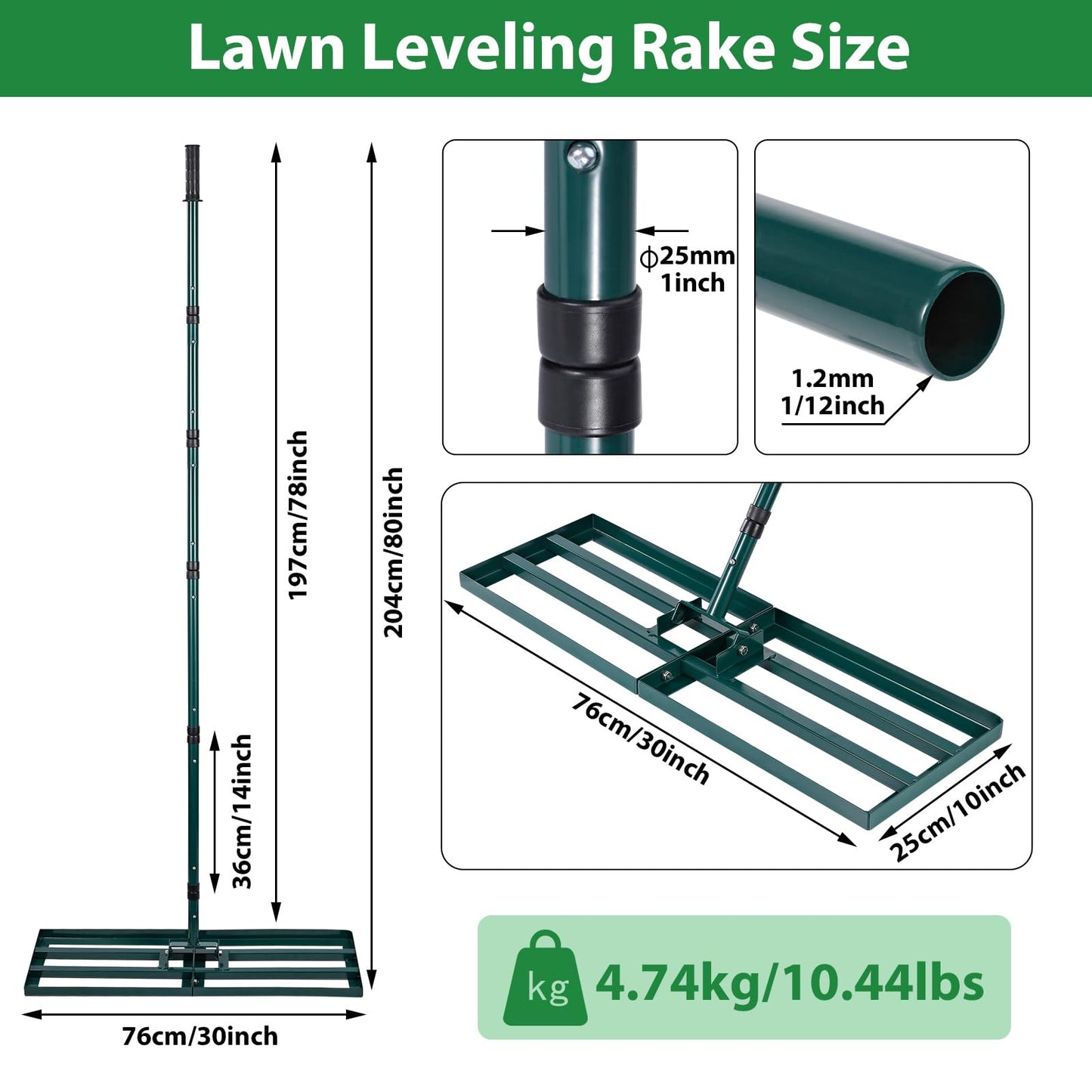 HIDALIFE Lawn Leveling Rake,Stainless Steel Lawn Rake with 30” x 10” Ground Plate, 78” Adjustable Long Handle for Grass, Golf Field, Soil or Dirt Ground Surfaces