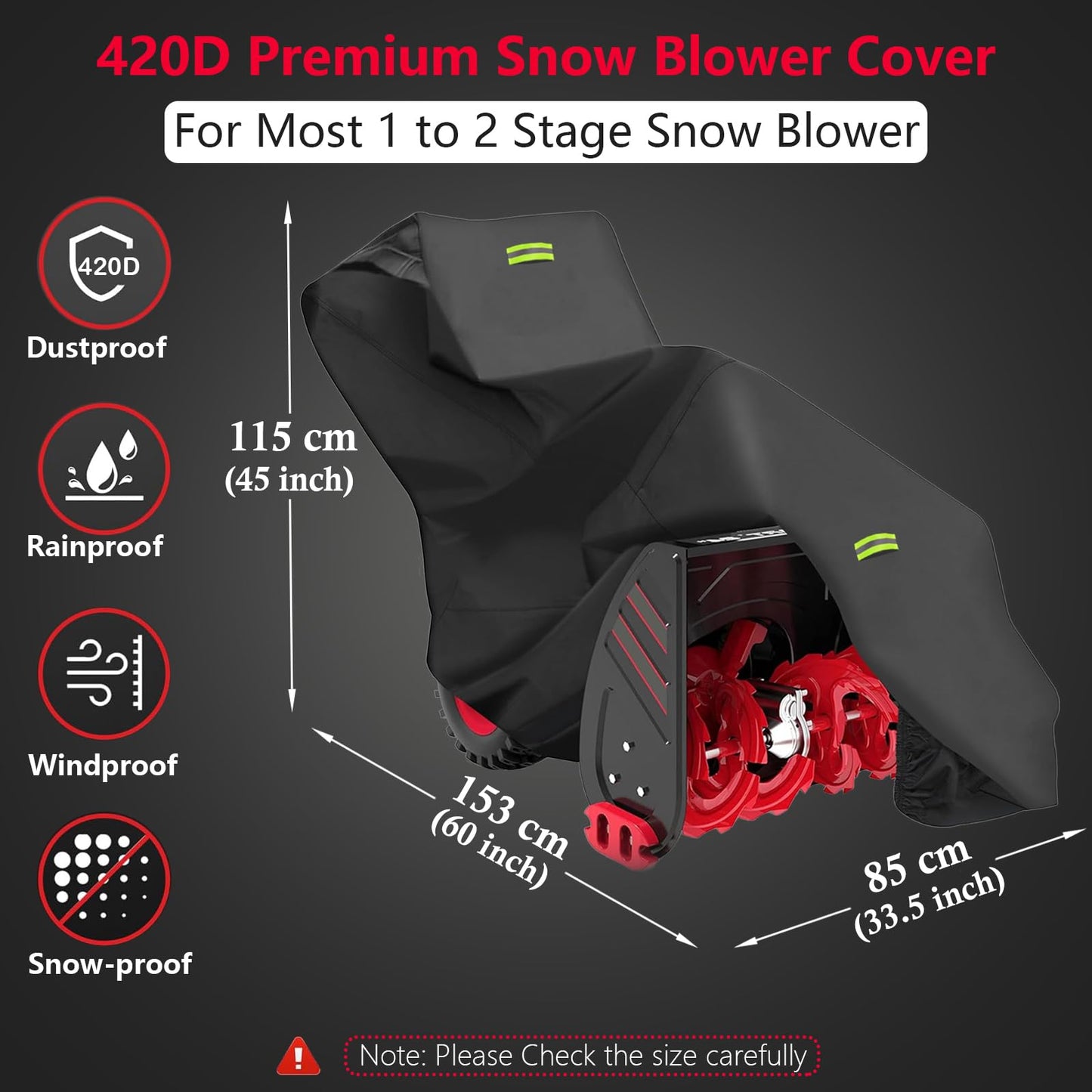 Snow Blower Cover Waterproof Windproof - Heavy Duty 420D Marine Grade Fabric, Universal Fit Snow Blower Covers UV Proof Outdoor Protection