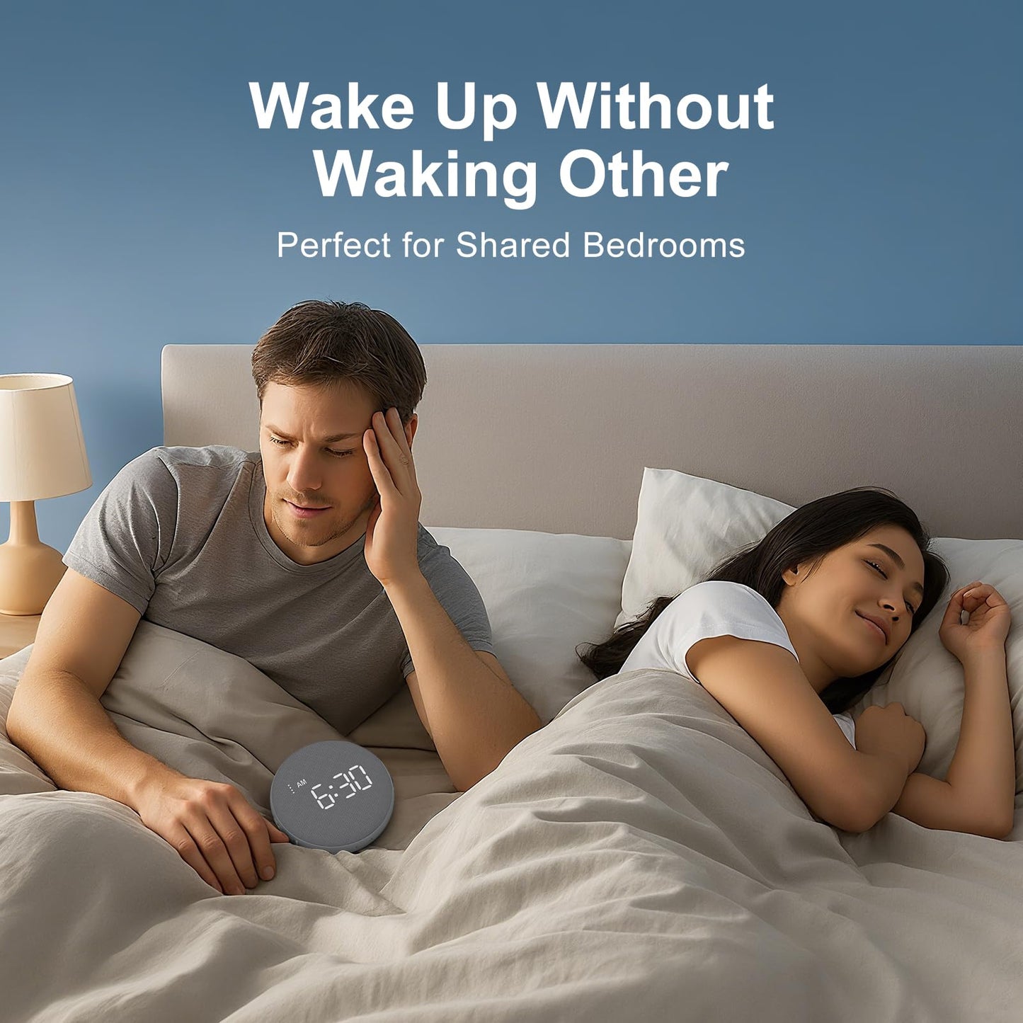 REACHER 2-in-1 Unified Loud Bed Shaker & Vibrating Alarm Clock for Hearing Impaired/Heavy Sleepers/Teens, Wireless Magnetic Charging, Adjustable Volume, Auto Dimmer, Snooze, Battery Powered, Portable