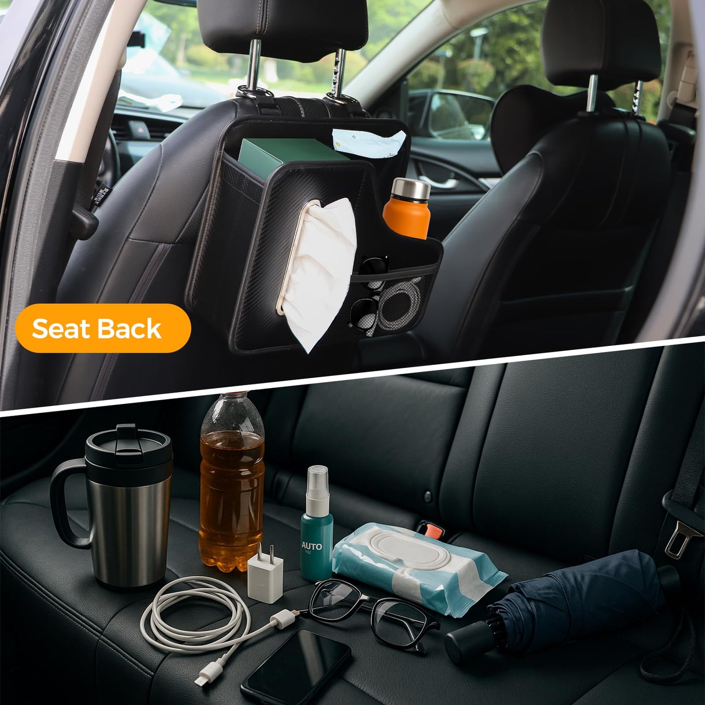 KZBHHP Car Tissue Holder,Back Seat Organizer with Cup Holder,Multifunctional Car Headrest Seat Back Storage,Snack Organizers for Kids,Large Tissue Box Cover Fit for 100-130 Regular Size Tissues