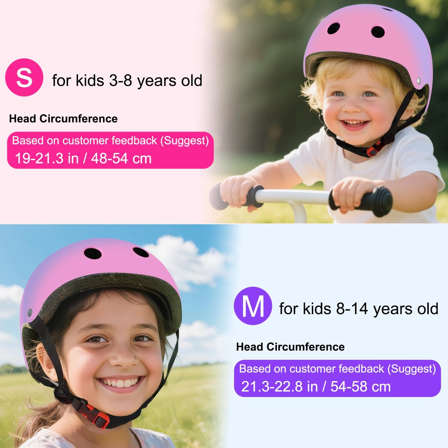 Hanstre Kids Bike Helmet Toddler Helmet Ages 3-5-8-14 Boys Girls Lightweight Adjustable Helmet for Bicycle Skateboarding Roller Skating Scooter Pink Purple