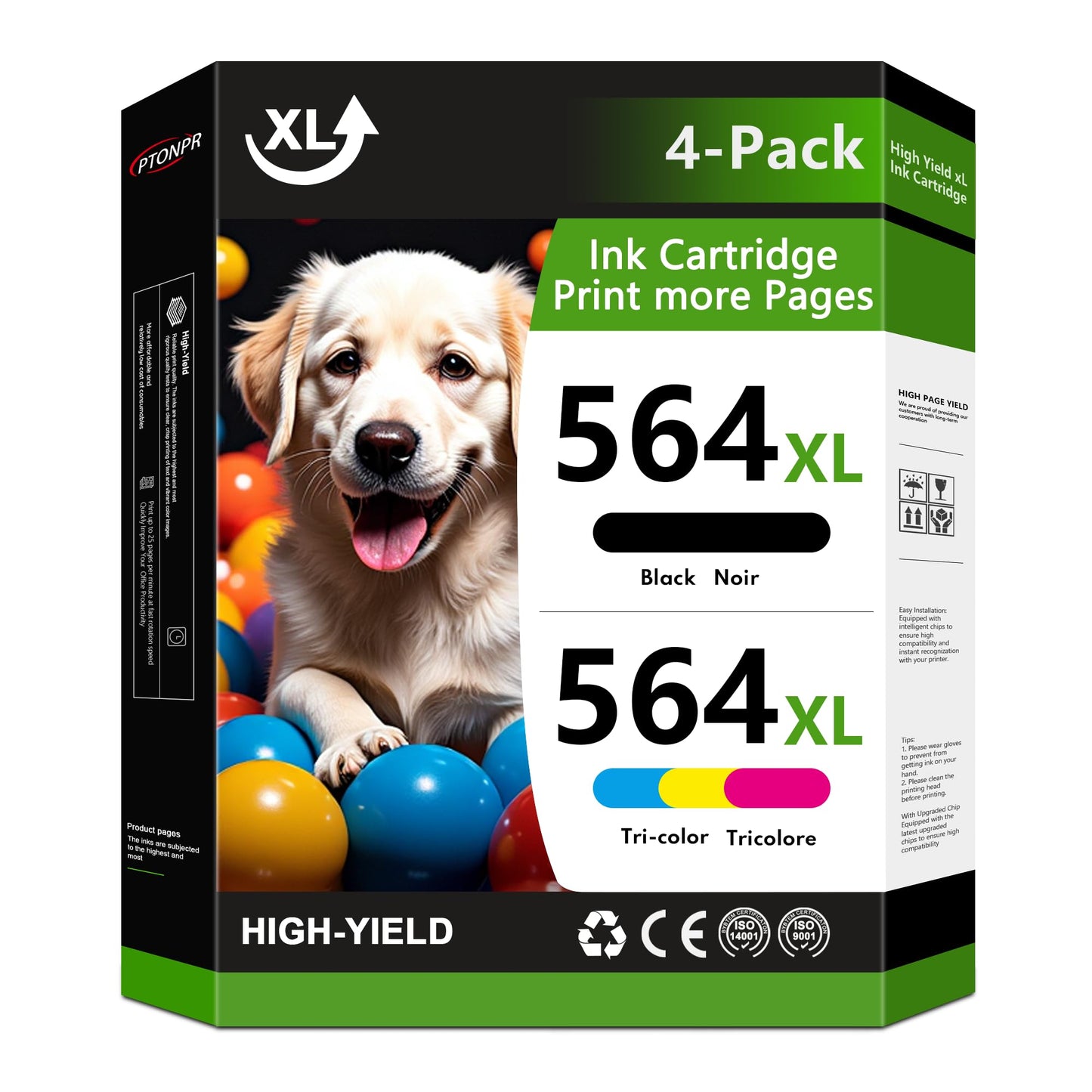 564XL Ink Cartridge High Yield Replacement for HP 564 XL 564 Ink Works for Photosmart 7520 7525 5520 6510 6520 C309G DeskJet 3522 3521 Printer (4 Pack, 1BK/1C/1M/1Y)