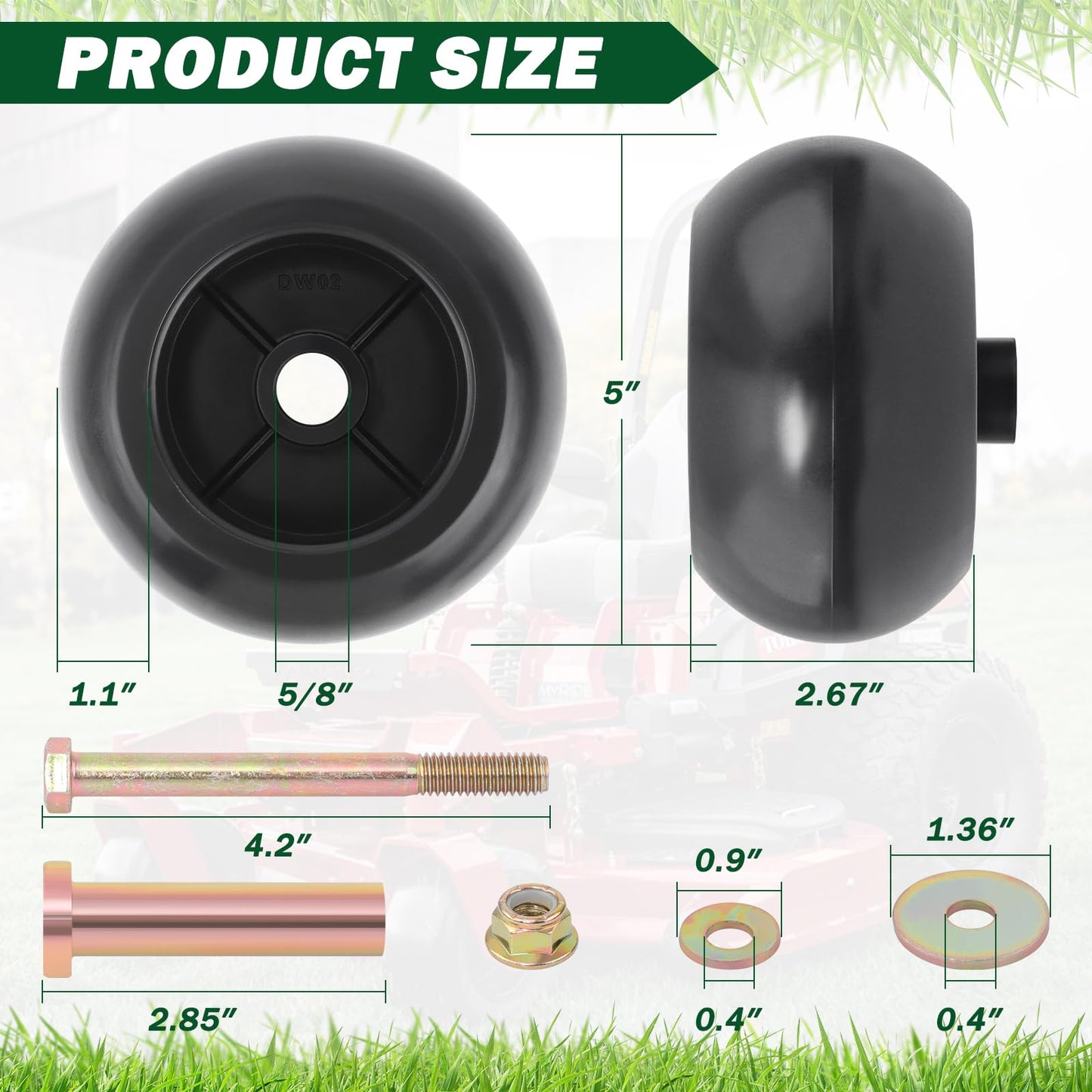 CheeMuii 4 Pack Anti Scalp Mower Deck Wheel Kit 5/8" Bore Lawn Mower Deck Wheels Replace for Bad Boy 022-5234-98 Replace for Exmark 103-4051 103-7263 Etc