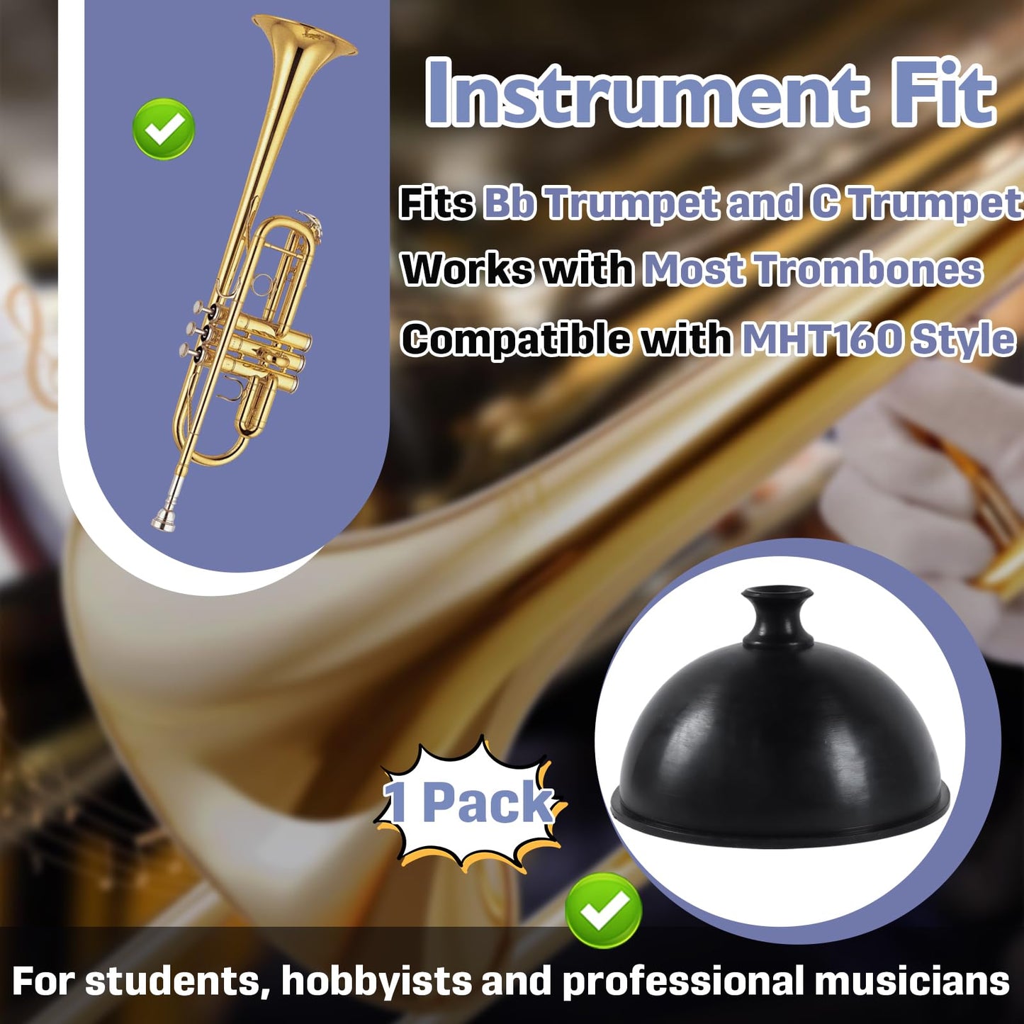 Trumpet Plunger Mute Replacement for Mutec MHT160, Rubber Wah-Wah Plunger Mute for Bb & C Trumpet and Trombone, Classic Jazz Sound, Lightweight Durable Design