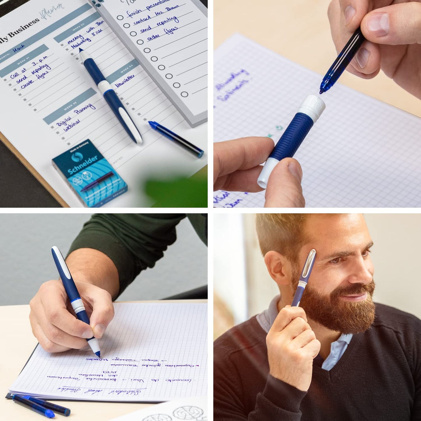 Schneider One Change Rollerball Pen, Refillable, 0.6 mm Ultra-Smooth Tip, Blue/White Barrel, Blue Ink, Box of 5 Pens (183703)