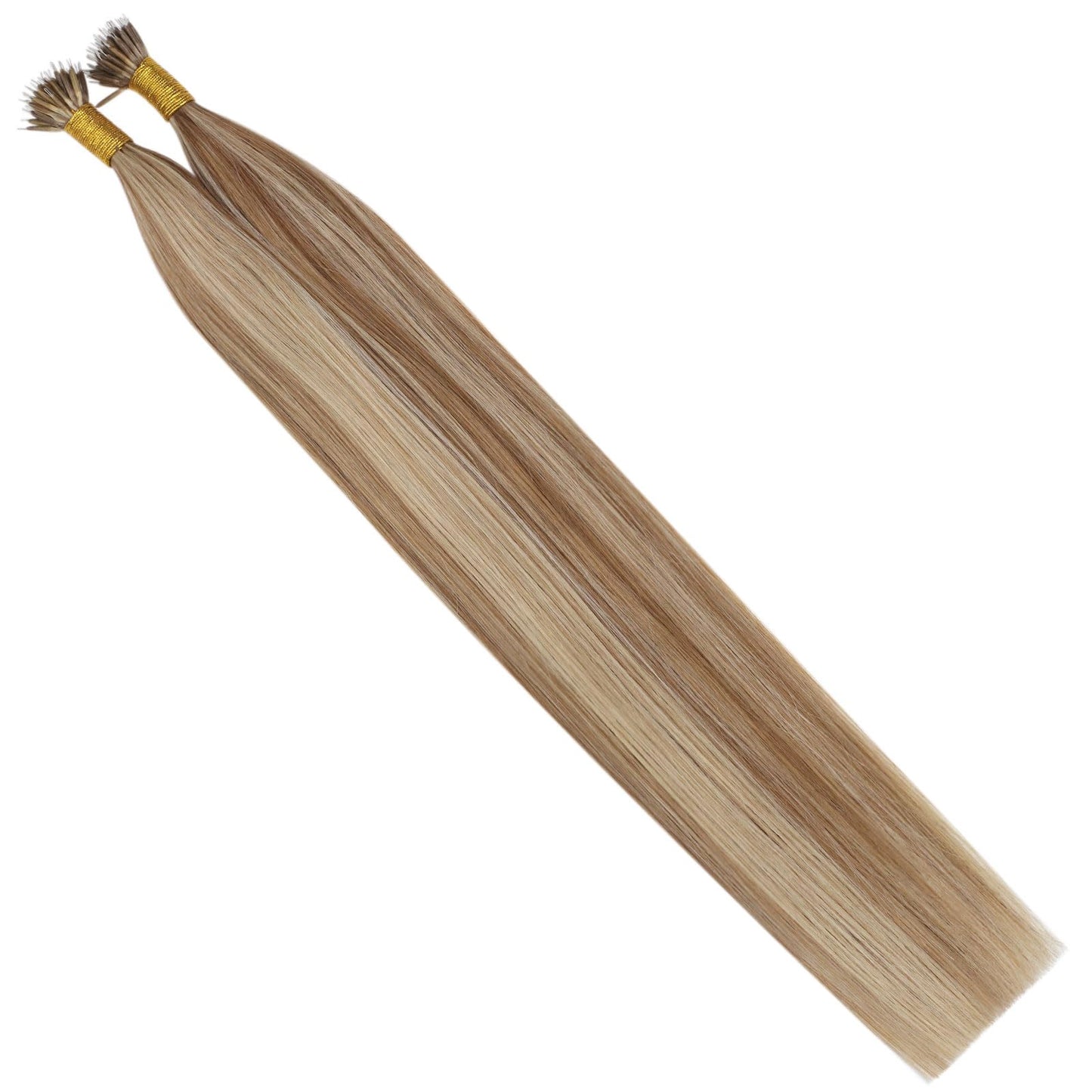 Ugeat Nano Bead Hair Extensions Human Hair Golden Brown Highlights Bleach Blonde Nano Tip Human Hair Extensions for Women Nano Link Hair Extensions Human Hair 18inch 50G 50S