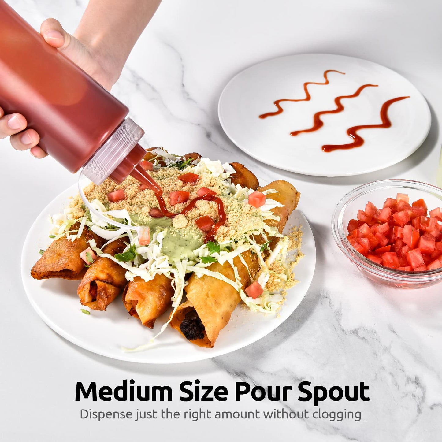 24 OZ Condiment Squeeze Bottles: U-Taste Sauce Bottles with Twist on Caps and Measurement, Leakproof Squirt Reusable Plastic Oil Container Dispenser for Ketchup, BBQ, Salad, Dressing (Pack of 6)