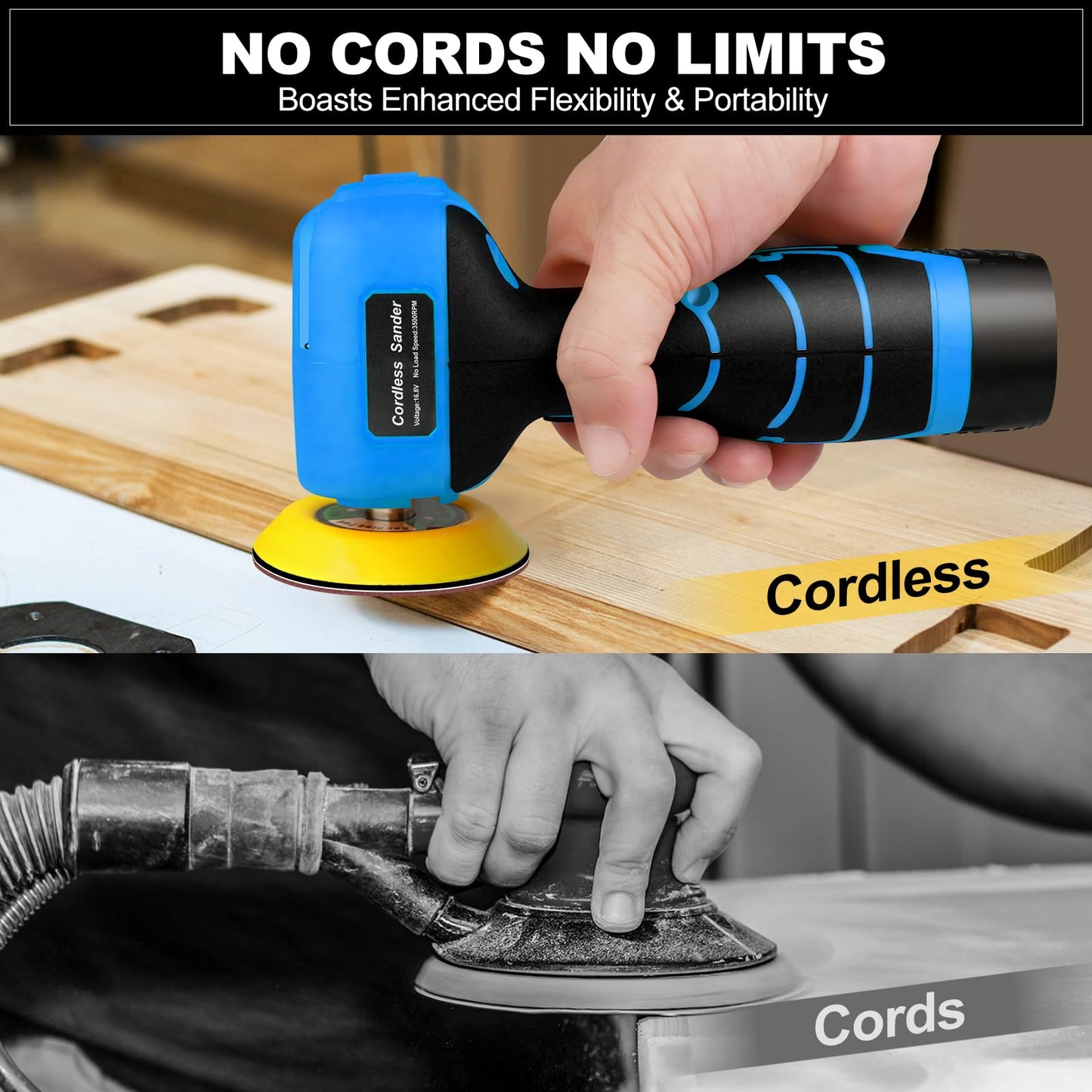 16.8V Cordless Electric Sander with 36PCS Sandpapers, 3500 RPM, 3.0Ah Battery, Lightweight & Compact Design for Wood, Metal, Paint Removal, and DIY Projects