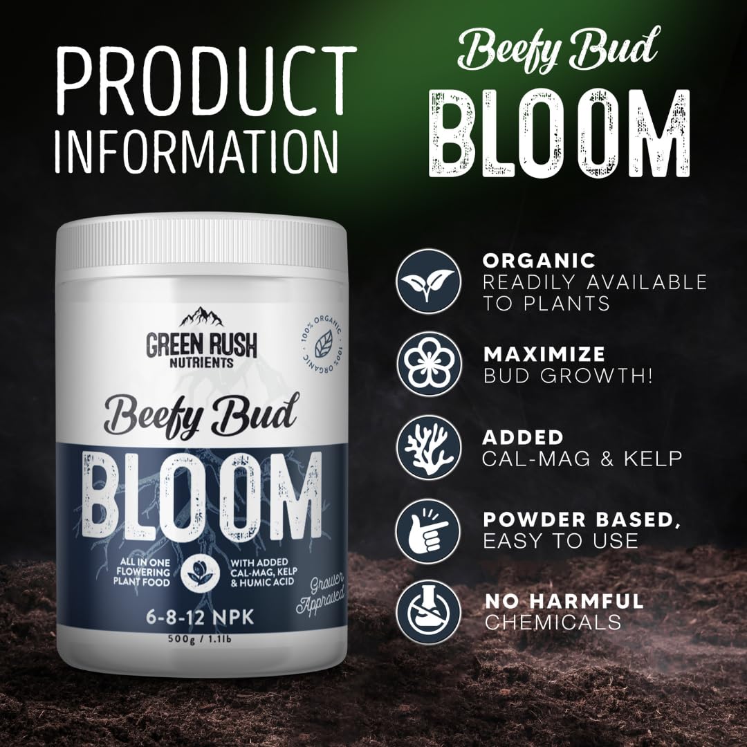 Green Rush Nutrients Organic Double Pack - Leafy Green Grow & Beefy Bud Bloom Combo for Veg & Bloom (500g Each)