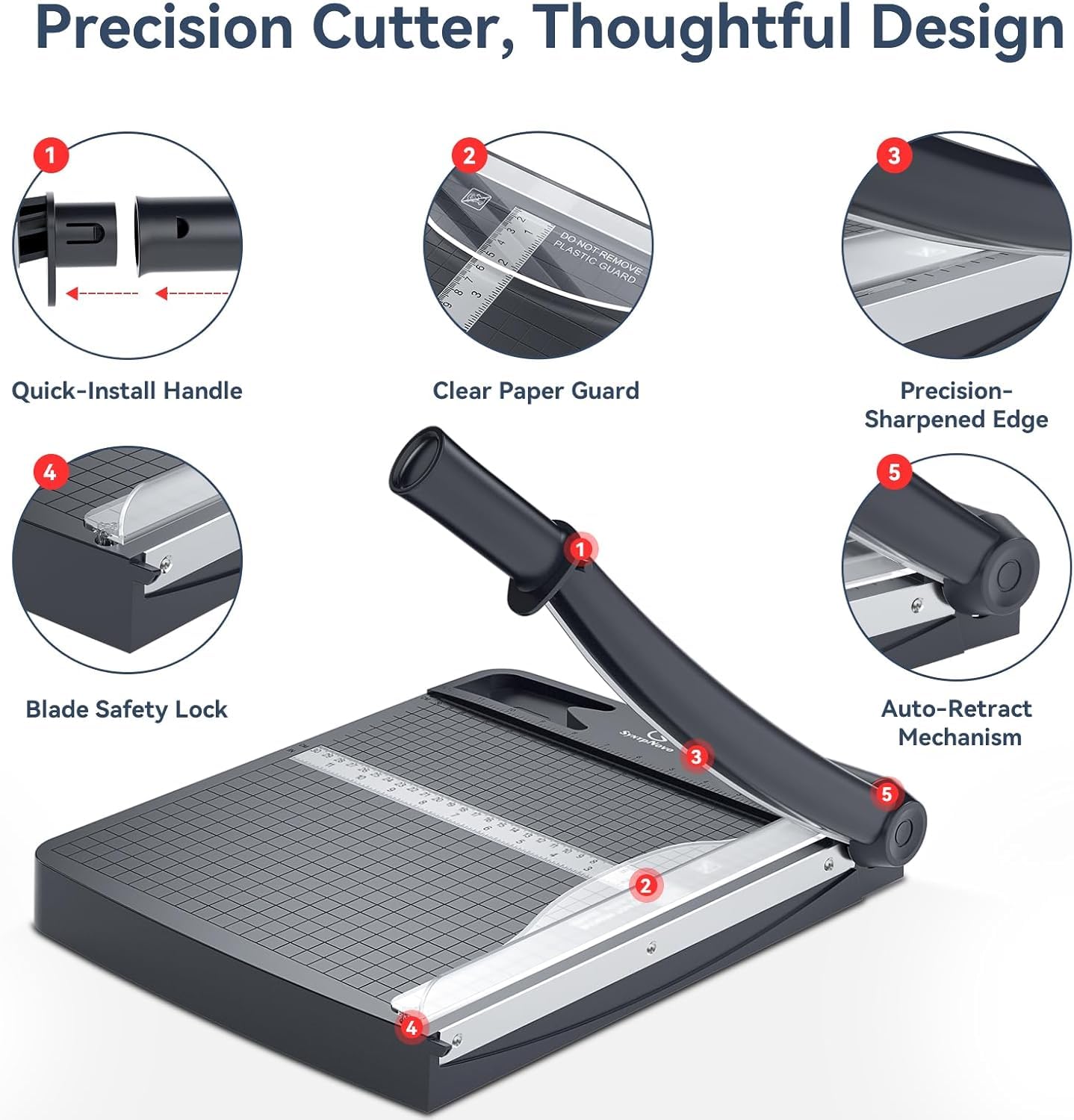 12 Inch Heavy Duty Paper Cutter, 12-16 Sheets Capacity Guillotine Paper Cutter & Paper Trimmer, Paper Cutting Board for Classroom, Crafting, Cardstock (Gray)