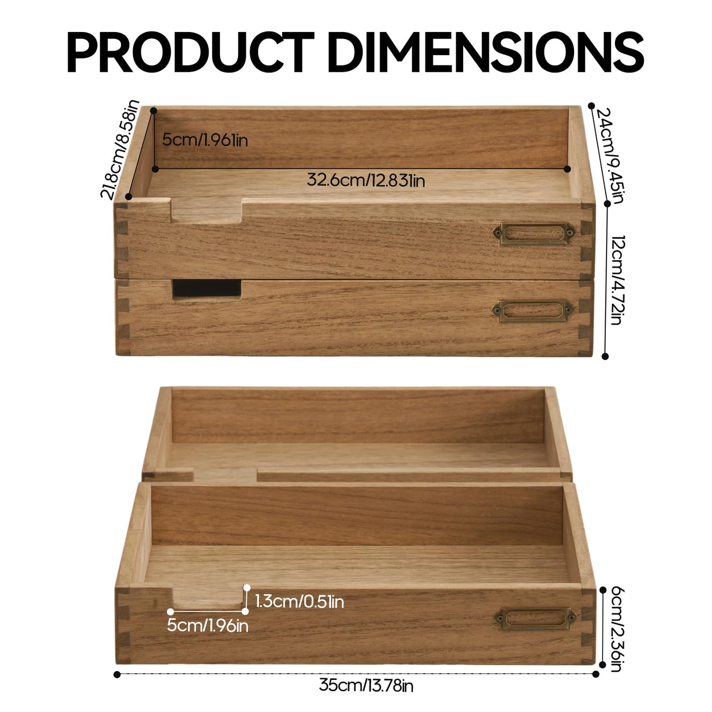 Kirigen Wooden Stackable Office Letter Organizer Desk Tray Pack of 2 - Wood Two Tier Tray for Desktop Organizeration with Metal Label Card Holder - Inbox Tray for Desk,Dark Brown,2TTP-DBR