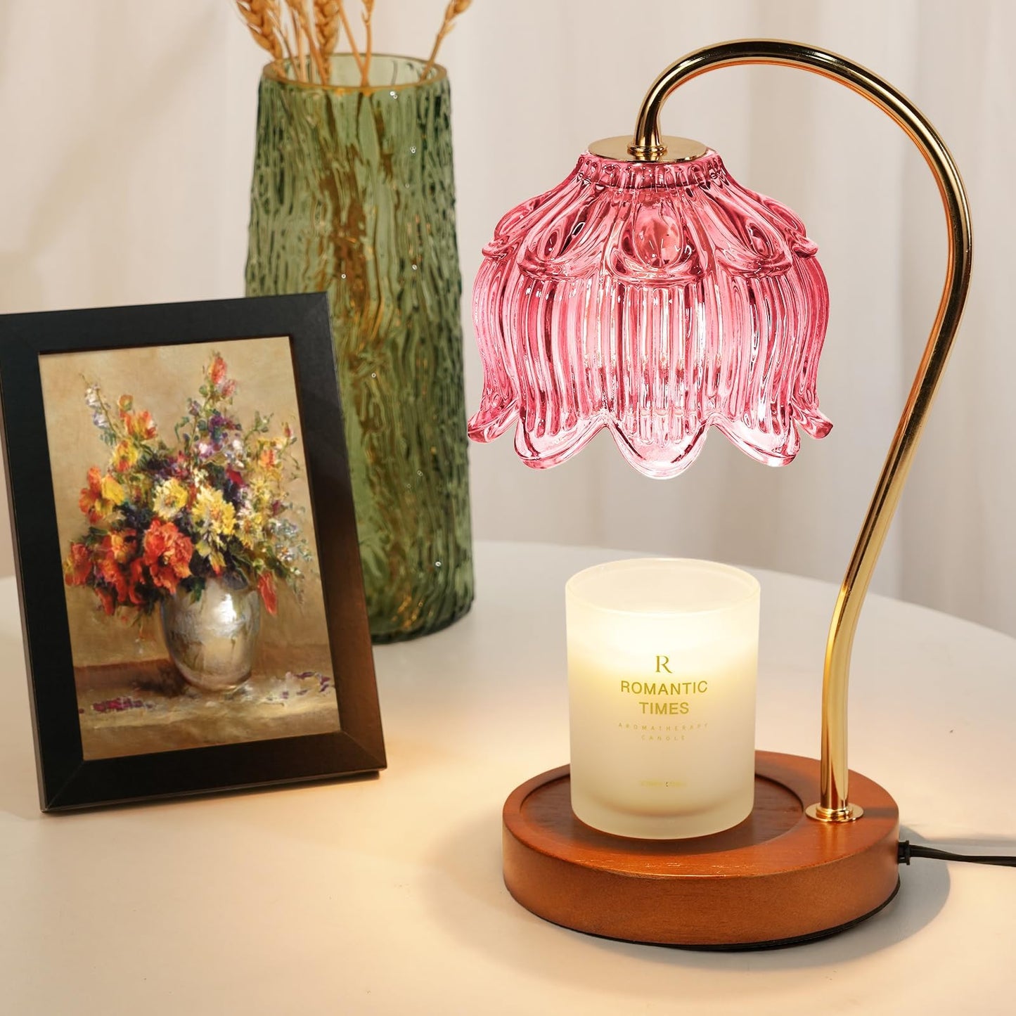 Pink Candle Warmer Lamp with Timer, Dimmable Candle Lamp Warmer, Mothers Day Birthday Gift Idea for Women Mom Who Have Everything, House Warming for New Home, Lotus Wax Melt Warmer for Jar Candles
