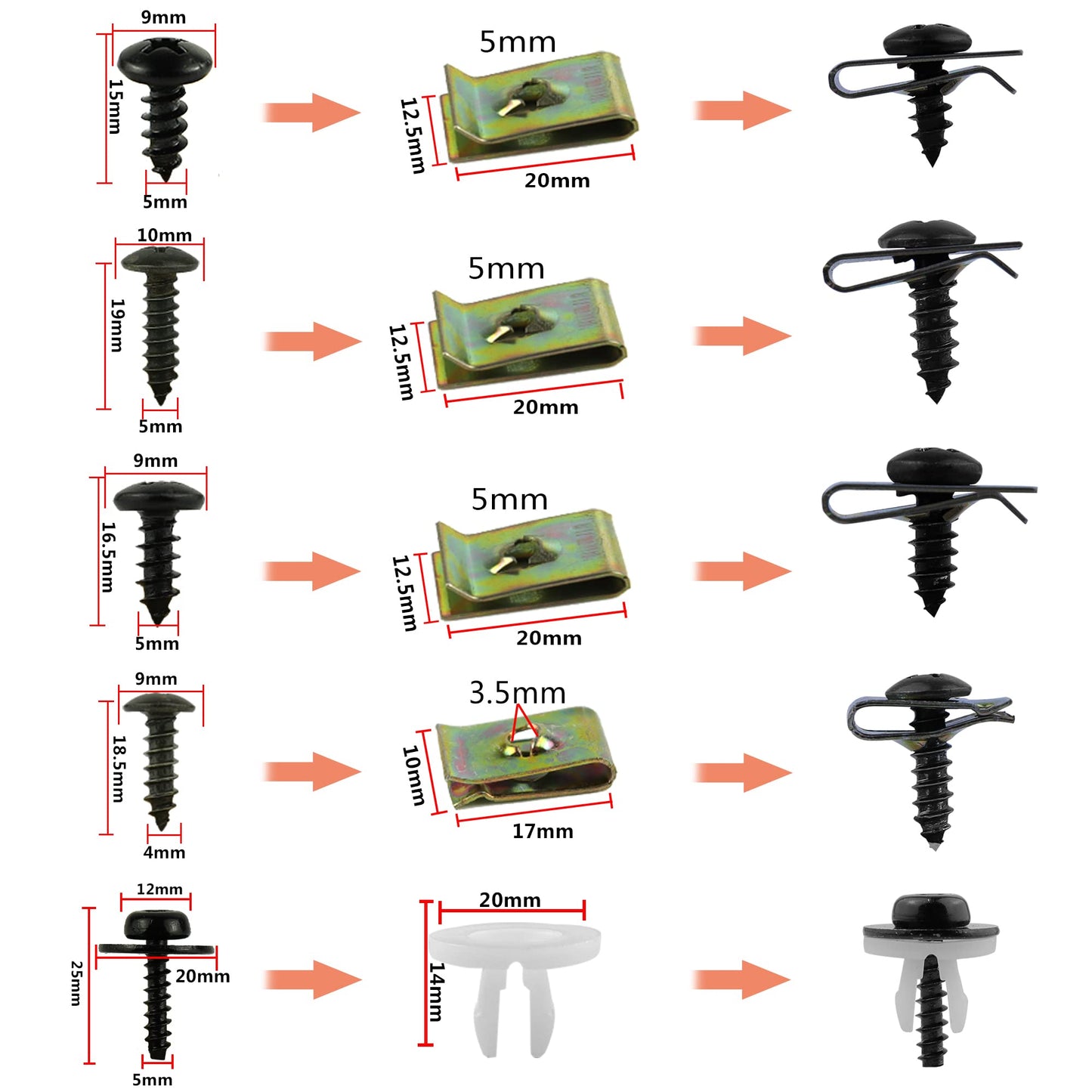 Joonzoie Universal Auto Plastic Car Clips, 905pcs Push Bumper Fastener Rivet Clips with 24 Popular Sizes, Push Pin Panel Clips Set with 20 Cable Ties & Fastener Remover for GM Ford Toyota Honda