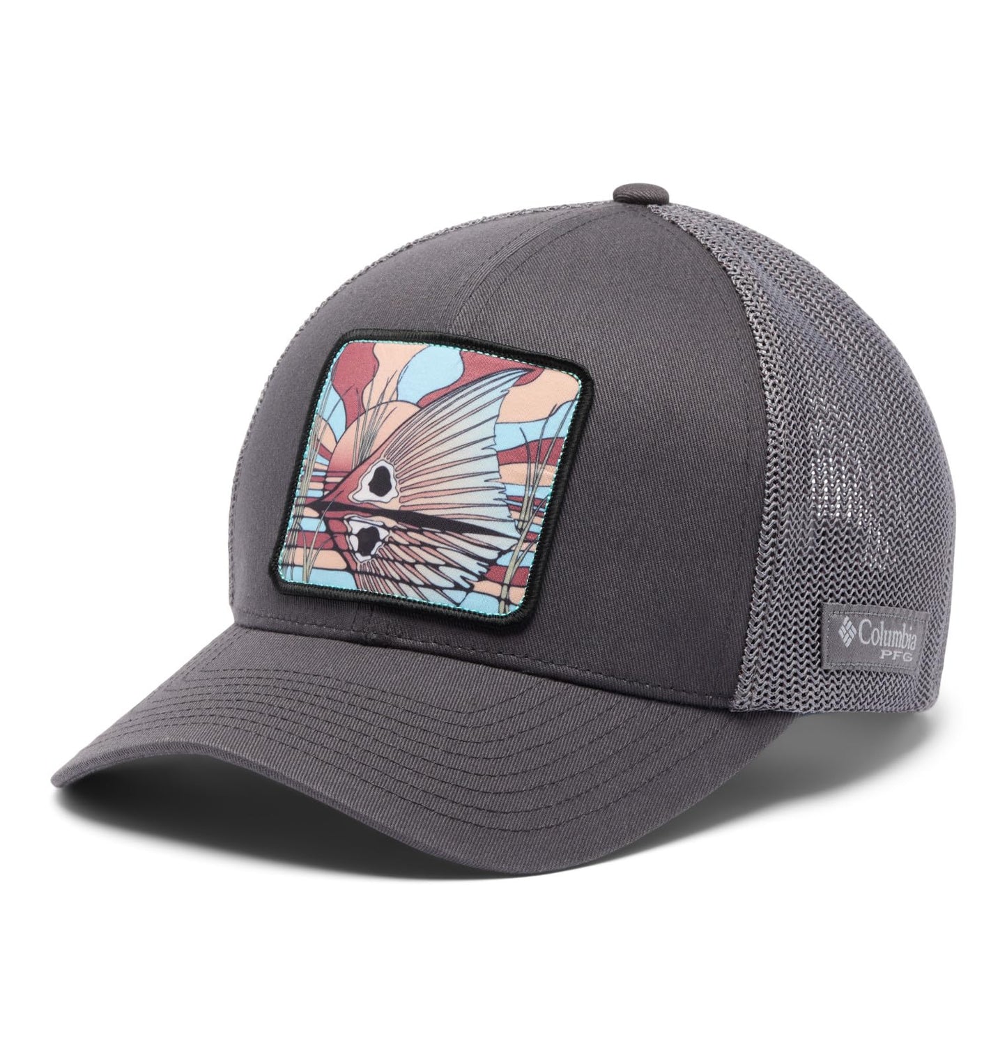 Columbia Unisex PFG Patch Mesh Ball Cap, Shark/City Grey/Redfish Shine, Large/X-Large