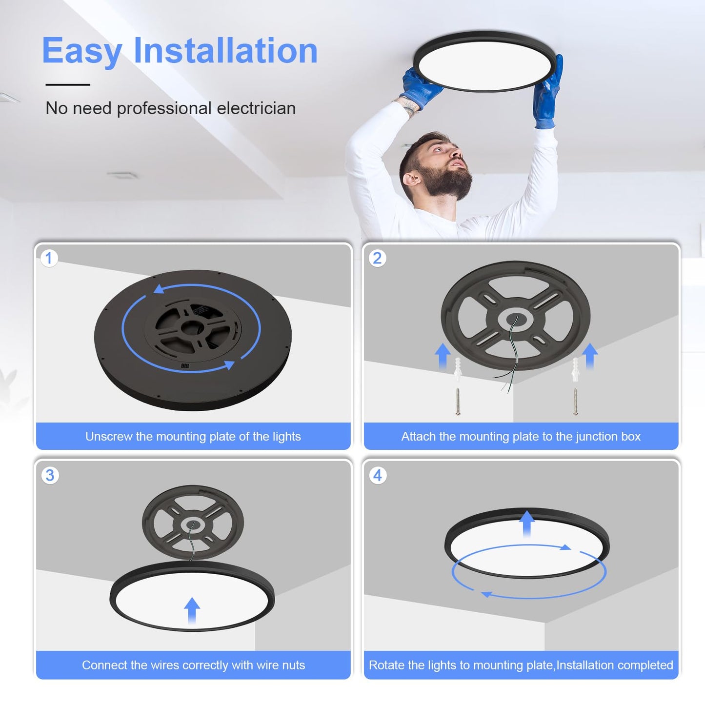 2 Pack 12 Inch LED Flush Mount Ceiling Light Fixture 28W 3200LM Dimmable 5 Color Temperature in One 3000K/3500K/4500K/5000K/6000K Slim Round Ceiling Lamp for Living Bedroom Kitchen Laundry Black