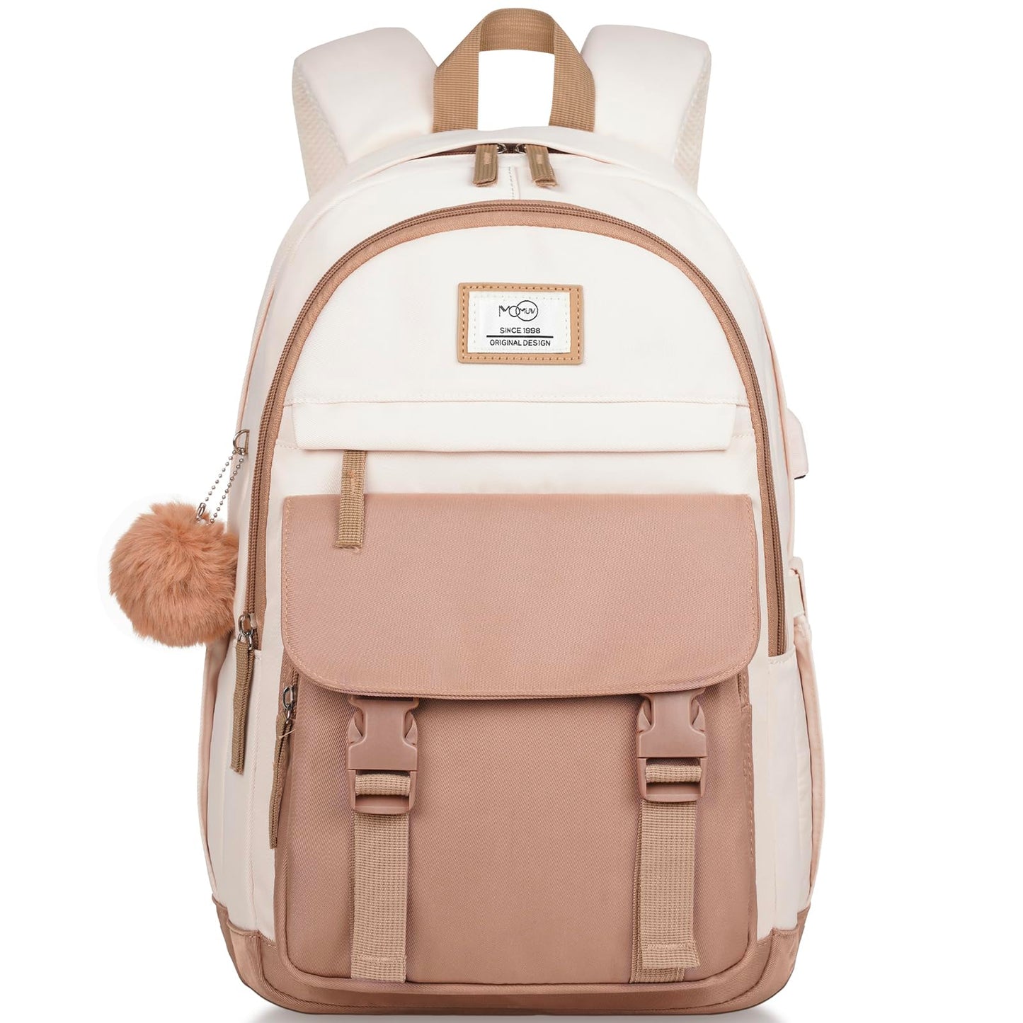 MOMUVO Backpacks for Teen Girls Women,15.6 Inch Laptop School Backpack Cute College Backpack Bookbag for Students,Beige Khaki