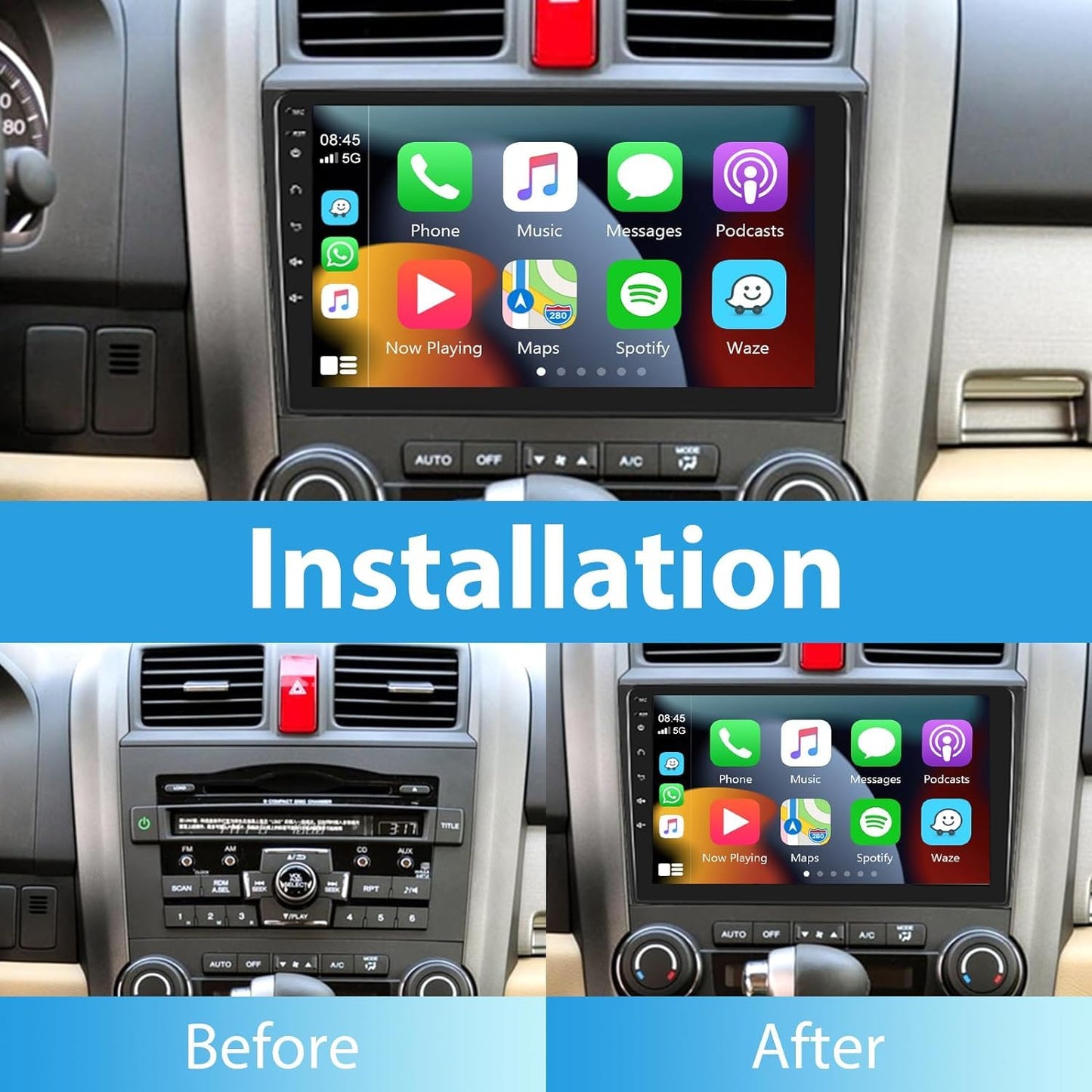 Car Stereo for Honda CRV 2007 2008 2009 2010 2011 with Wireless Carplay Android Auto Mirror Link, 32G 9 Inch Touch Screen Car Radio Bluetooth GPS Hi-Fi WiFi FM RDS Camera Radio for Honda CRV