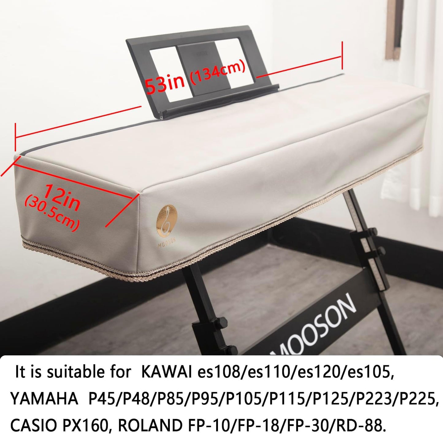 Mooson White Keyboard Piano Cover, Digital Piano Dust Cover, Waterproof, Specialized Protective Fabric, 53*12 Inches