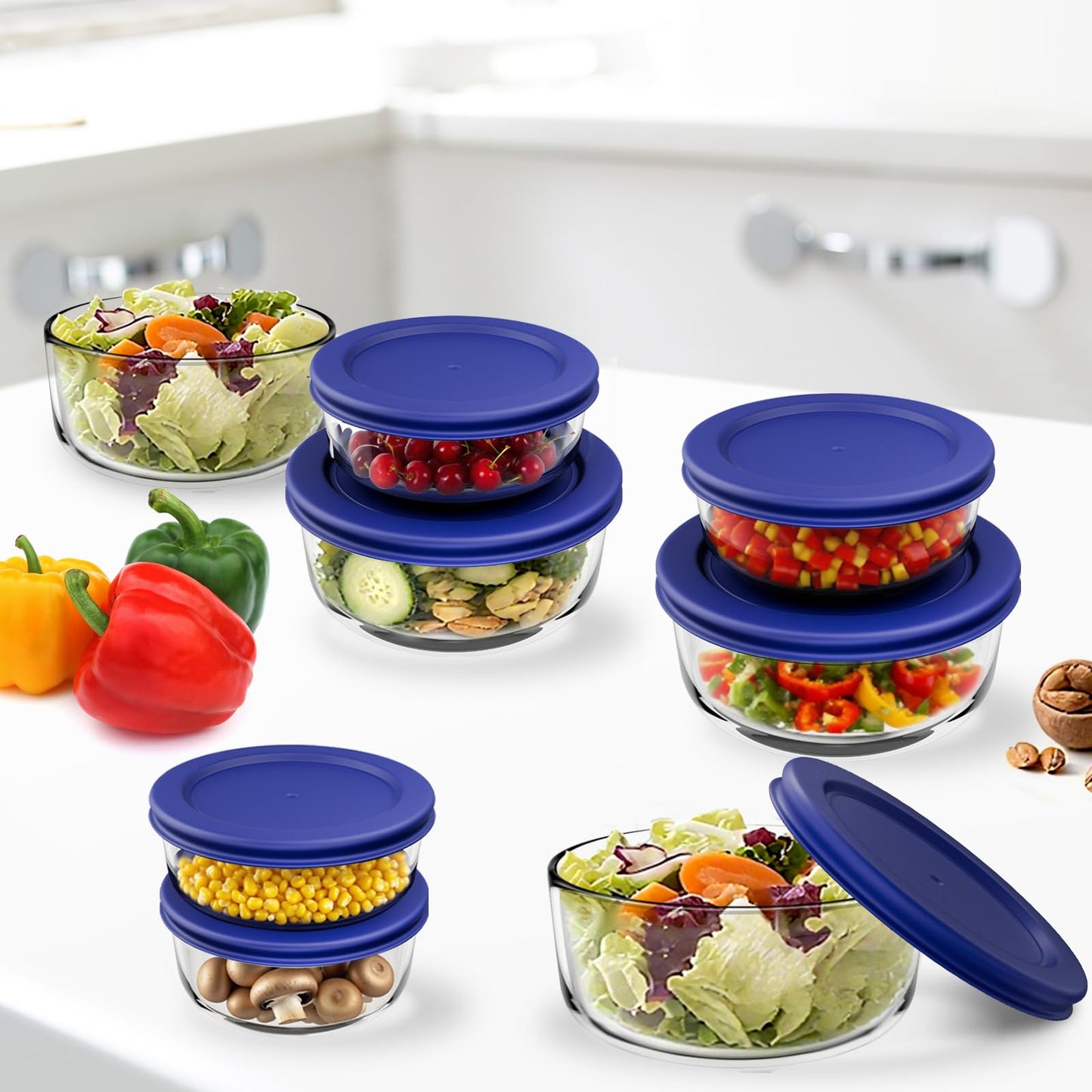 D.M DESIGN•MASTER [6 PACK, 2 CUP]- Glass bowl sets with lids. Free meal prep containers for kitchen, leftovers, snacks. BPA-Free lids. Microwave, Dishwasher, Freezer, Oven Safe.
