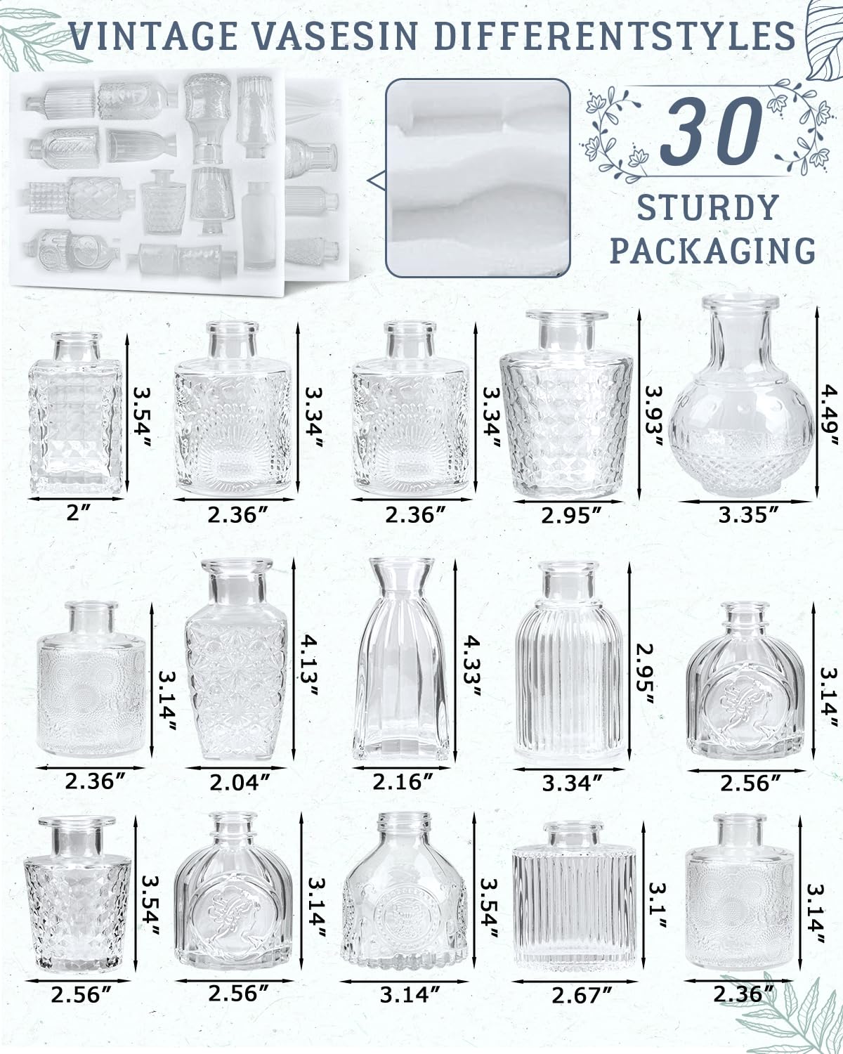 Yirilan Flower Vase, Set of 30 Bud Vases for Wedding Decor, Transparent Small Vases, Bud Vases Bulk, Suitble for Tables, Living Room, Bedroom and Dinning Room