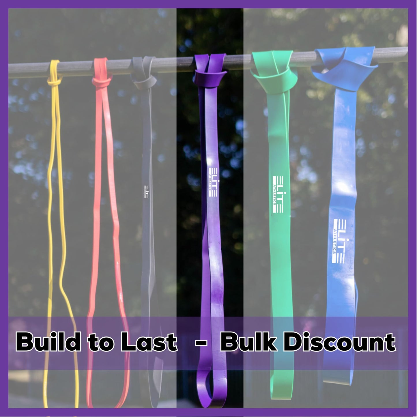 Elite Athletics Gym Quality Long Resistance Bands Pack of 5 - Pull Up Resistance Bands. Loved by Fitness Pros for Group Workouts in Gyms and Bootcamps. Warm Up, Strength Training, Mobility (Purple)