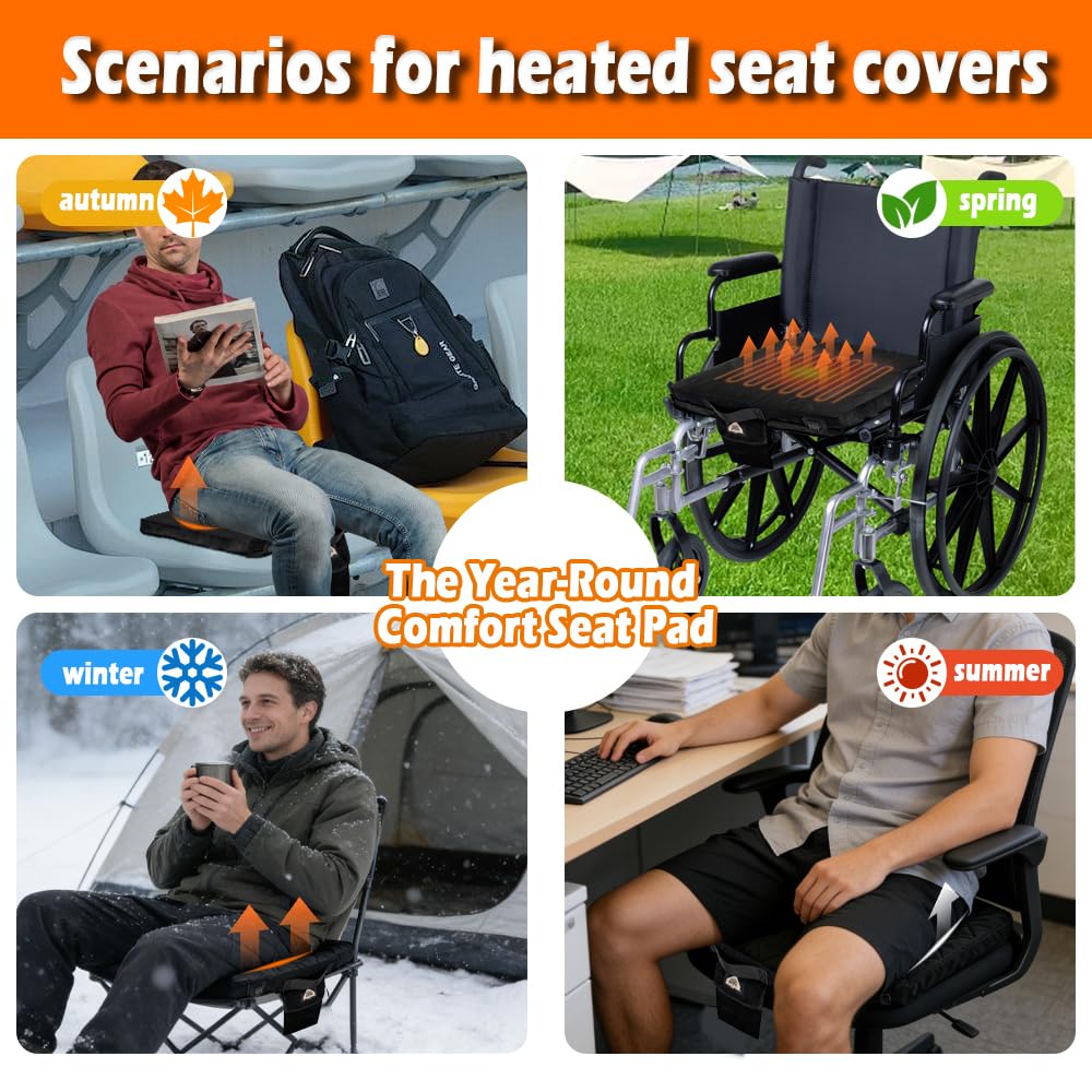 Stadium Seat Cushion with Memory Foam and 3 Level Heating Portable Seat Cushion for Chairs Office Stadium Bleacher Suitable for All Seasons (1 Pack)