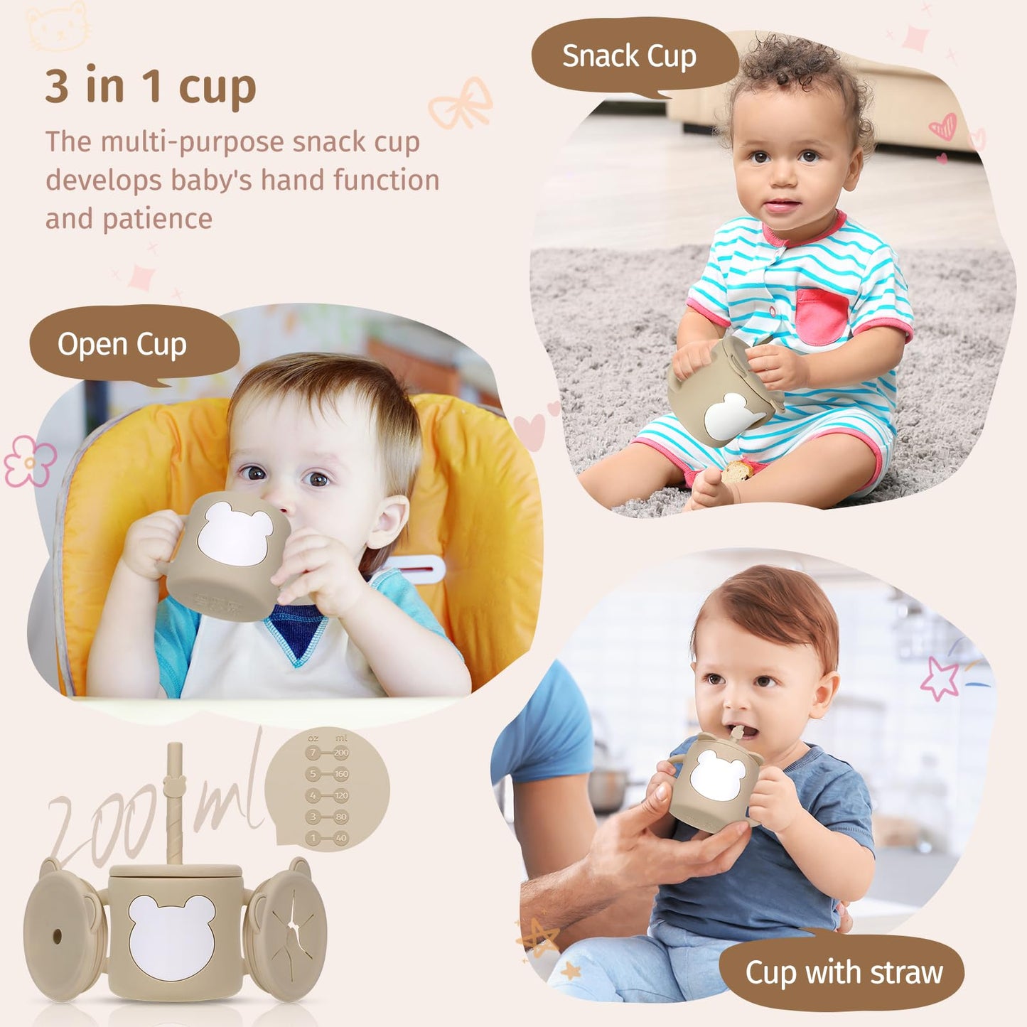 PERRYHOME 17-Piece Silicone Baby Feeding Set,Baby Led Weaning Feeding Supplies for Toddlers, Kids Suction Silicone Plates and Bowls Set for Baby Gift (Beige)