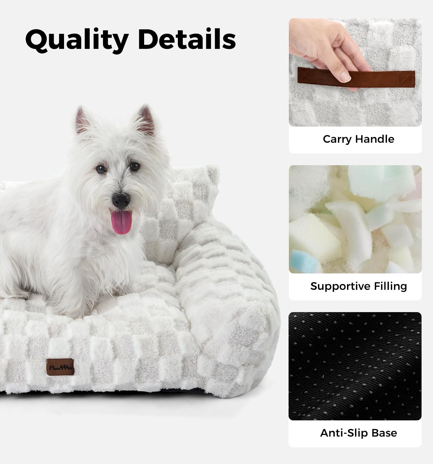 Made4Pets Cat Beds for Indoor Cats Washable Small Dog Bed for Small Cat/Dog with Non-Slip Bottom Pet Couch Sofa Fluffy 26×20×10 Inch Up to 15lbs-White