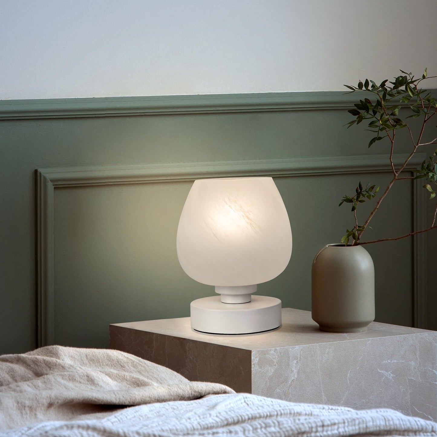 Touch Bedside Table Lamp - Modern Small Lamp for Bedroom Nightstand, 3 Way Dimmable Desk Lamps with White Opal Glass Shade, Night Light for Room Decor, Simple Design Gifts(Warm White Bulb Included)