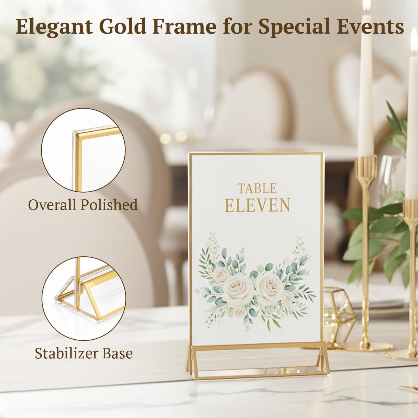 EHWINE 12 Pack Acrylic Sign Holder 4 x 6, Double Sided Gold Picture Frame Stand up Table Top Sign Holders, Clear Display Stand Menu Flyer Holder for Wedding Party