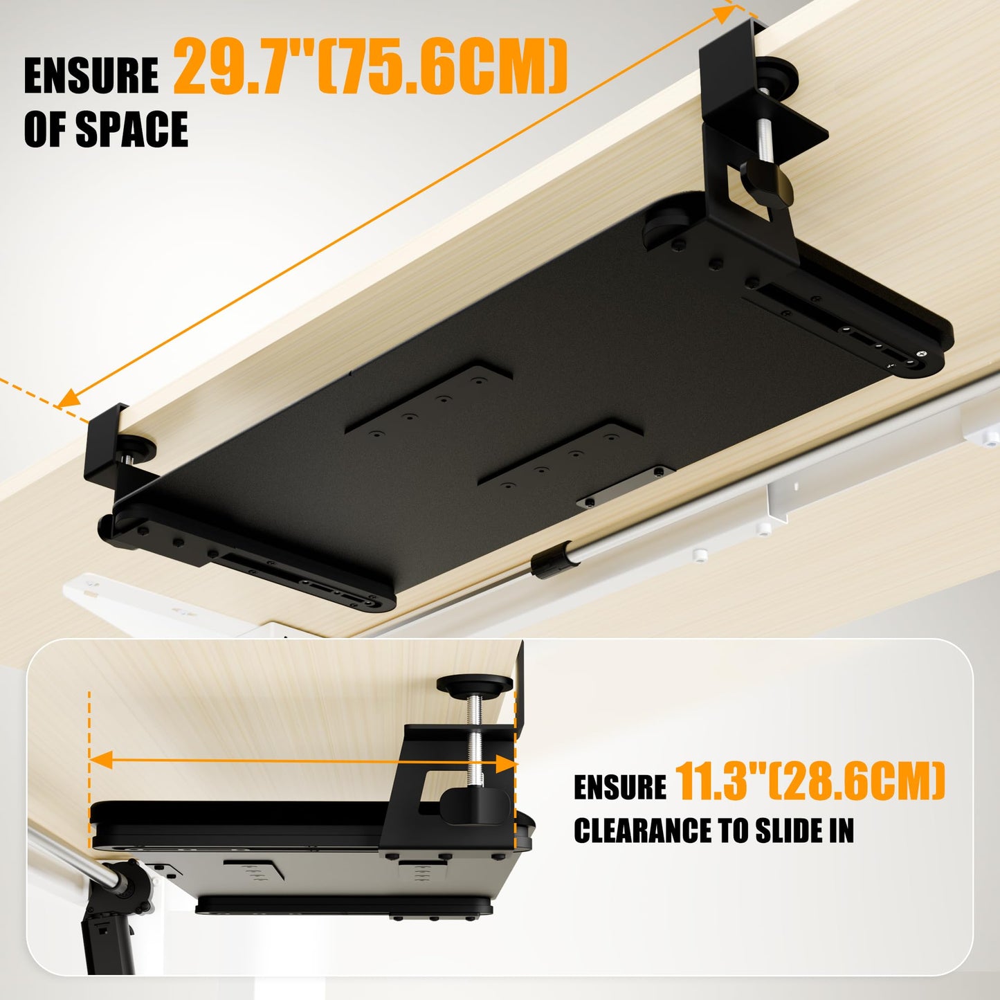 ERGOMAKER Keyboard Tray Under Desk 25.6"×11.8" (65×30cm), Ergonomic Sliding Keyboard & Mouse Tray Adjustable Slide Out Easy Assembly, Suitable for Office/Home/School (Black)
