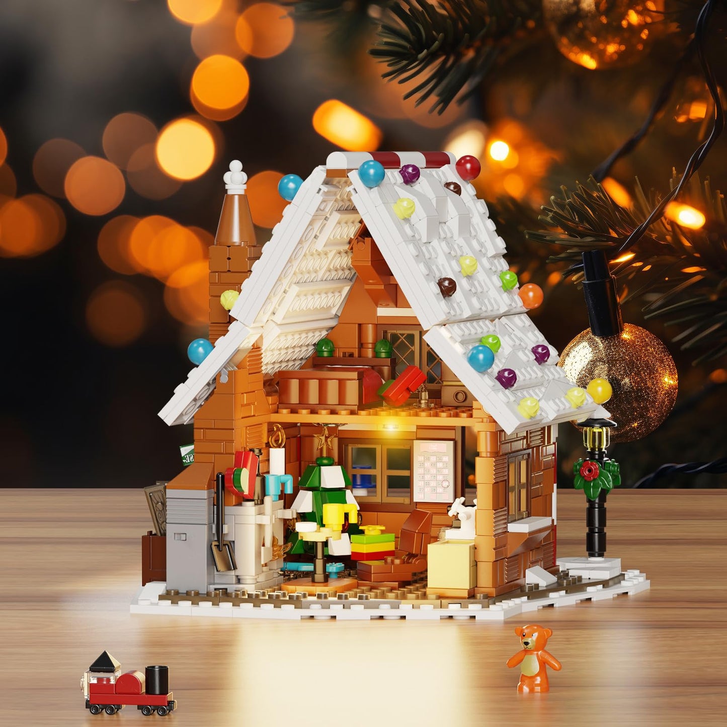 Christmas Gingerbread House Building Kit with LED Lights,Christmas Village House Blocks Set,Compatible with Lego,Xmas Decorative Gifts for Girls and Boys,Kids and Adults