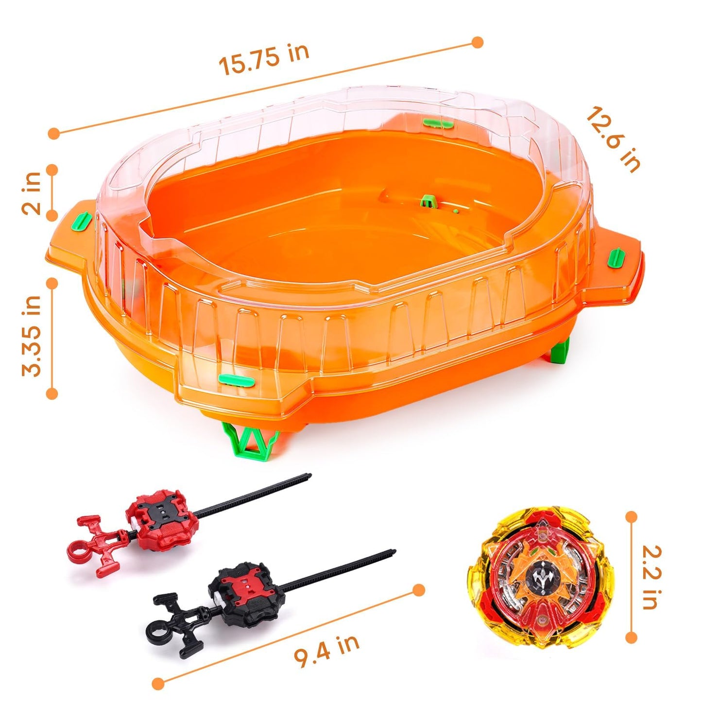 Burst Battling Top Toy, Stadium Set, 6 Spinning Tops, 2 Launchers and 1 Arena, Birthday Gift Boys Toys for 6+ Year Old (Orange)