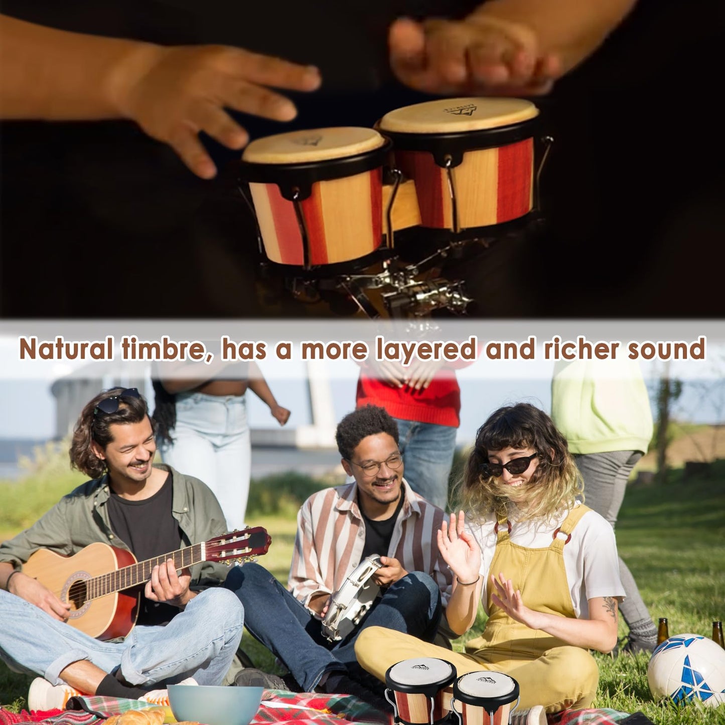 EastRock Bongo Drum 4" and 5" Bongos Drum Set, Musical Instruments for Adults Kids Beginners Professionals, Tunable Wood and Metal Drum Percussion Instruments with Tuning Wrench