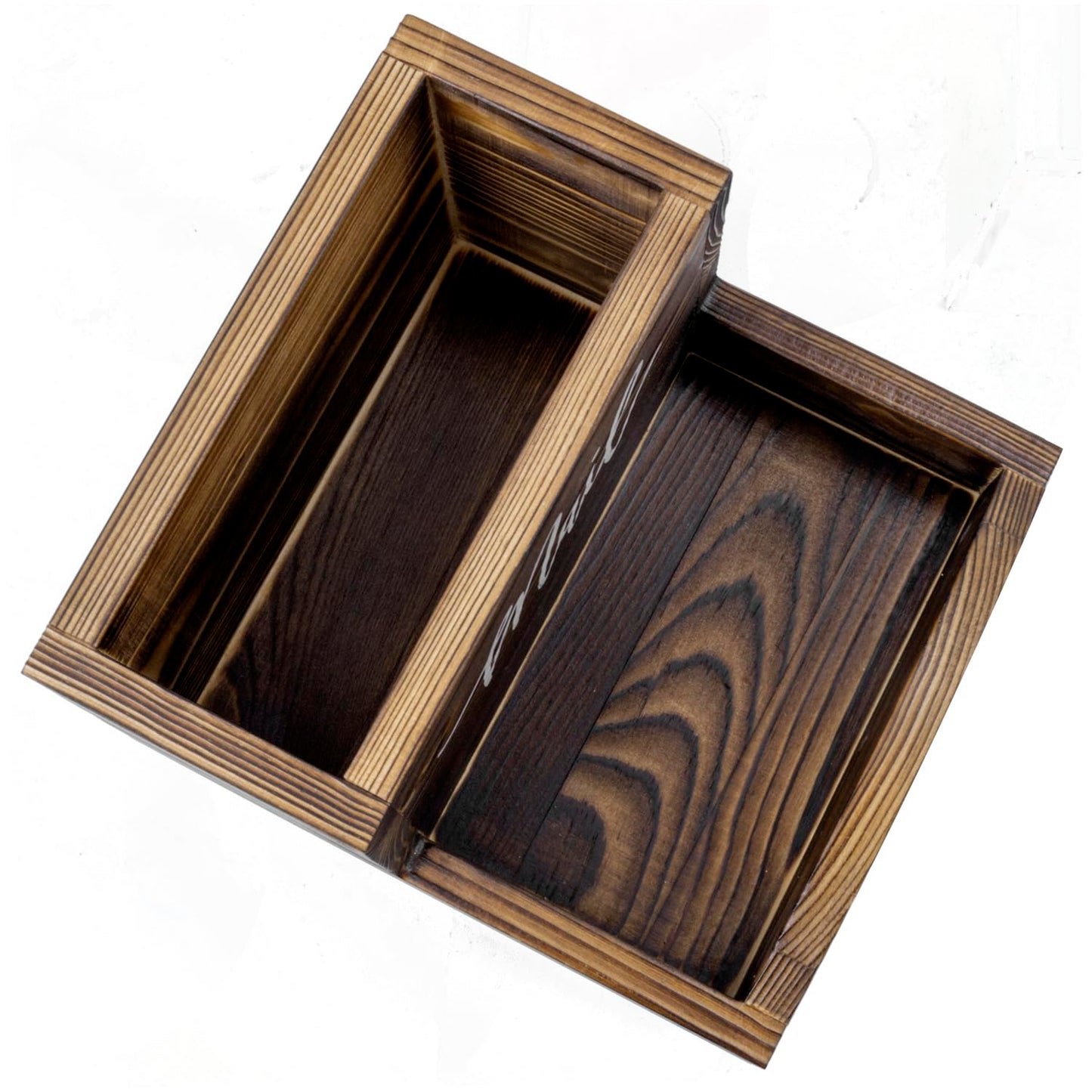 MyGift Rustic Burnt Solid Wood Mail Holder and Key Organizer, Entryway Storage Tray or Office Desktop Organizing Bin with White Cursive Lettering Labels