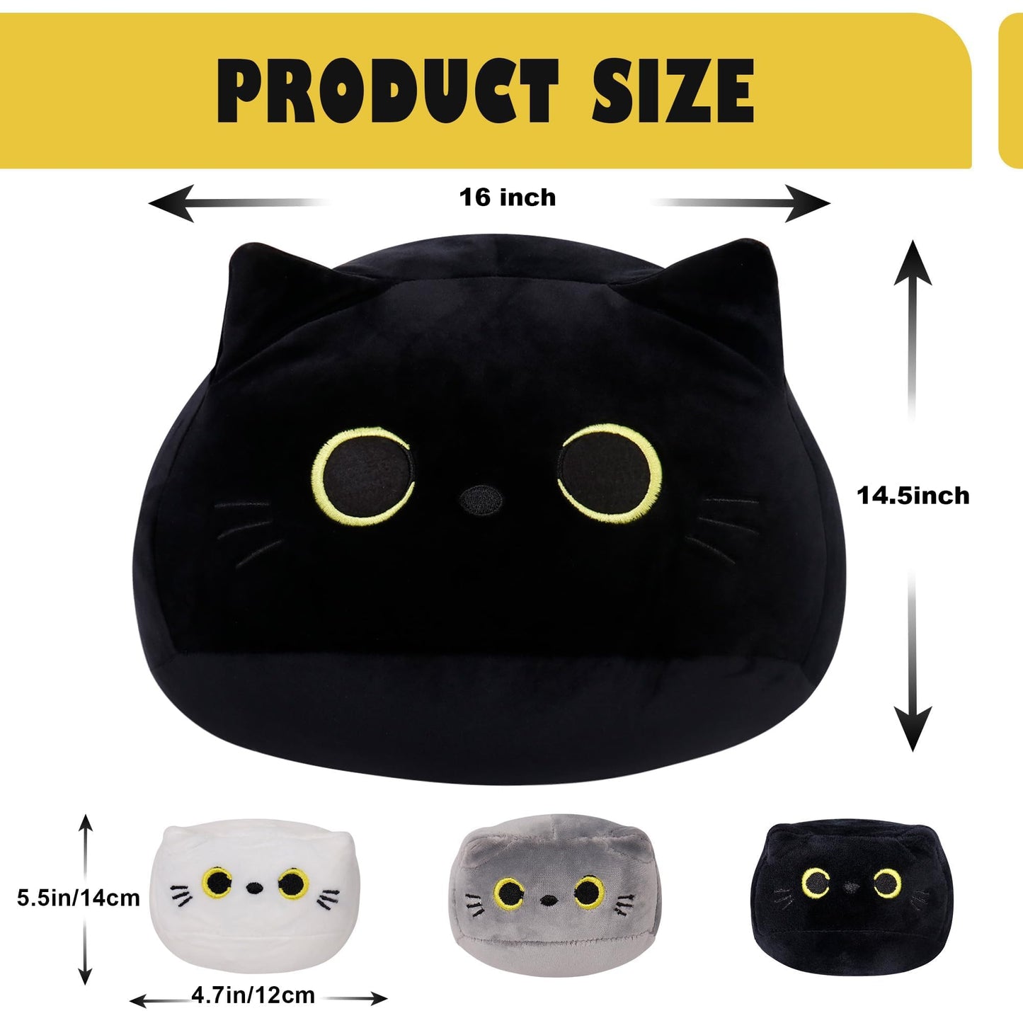WeBingo Black Cat Plush Toy 4PK, 16'' Giant Cat Stuffed Animal Plushies Pillow with 3 Babies for Girl Boy Kid Adult, Large Big Soft Gift for Birthday Christmas Valentine's Day Home Decor