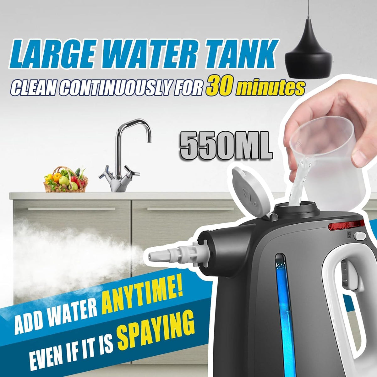 Pressurized Handheld Steam Cleaner with 16 PCS Accessories&Safety Lock, Multi-Purpose Steamer for Cleaning, Portable Steam Cleaner for Home,Car,Grout,Furniture,Bathroom,Kitchen,Tiles&Couch