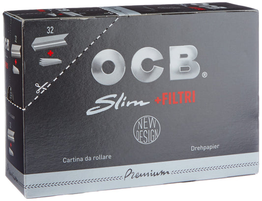 OCB Premium Black Rolling Papers Slim + Filters (44mm x 109mm) - 32 Packs of 32 Papers + 32 Filters