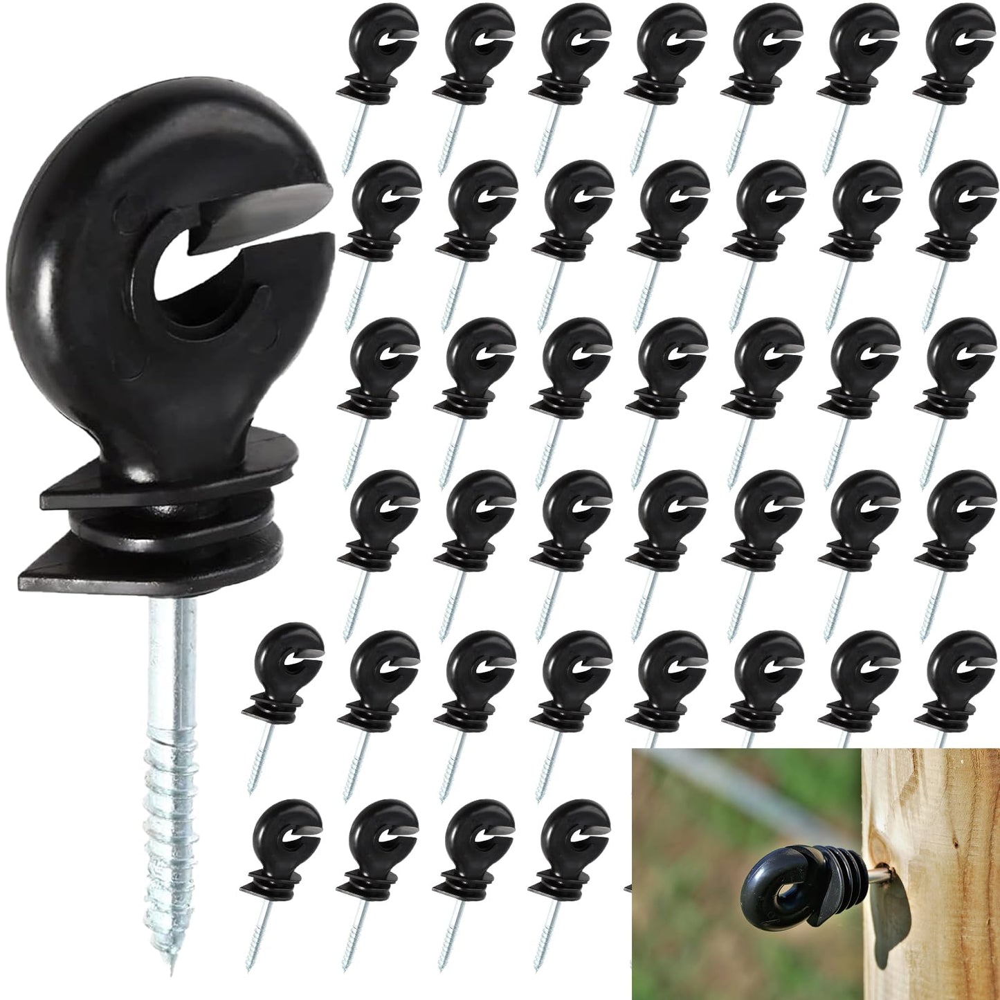 Ewovo 108Pcs Electric Fence Ring Insulators,Screw-in Insulators for Fence Ring Post Wood Post Insulator(System Electric Fence Accessories for Animal Husbandry Electronic), Black