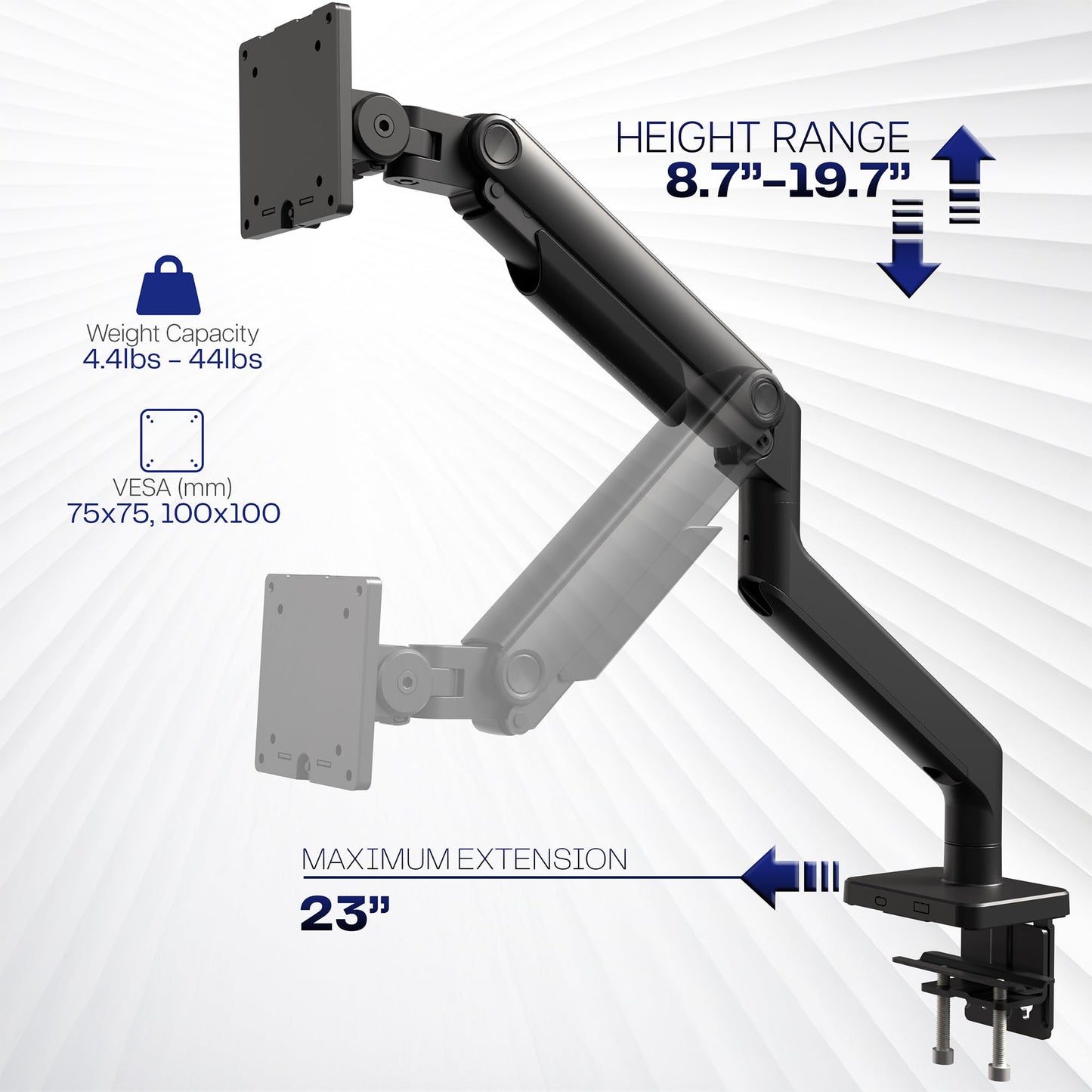 VIVO Heavy Duty Aluminum Ultrawide Monitor Tension Arm for up to 49 inch Screens, Holds 44 lbs, Premium Desk Mount Stand Designed for Samsung Odyssey G9 and More, Black, STAND-V101V
