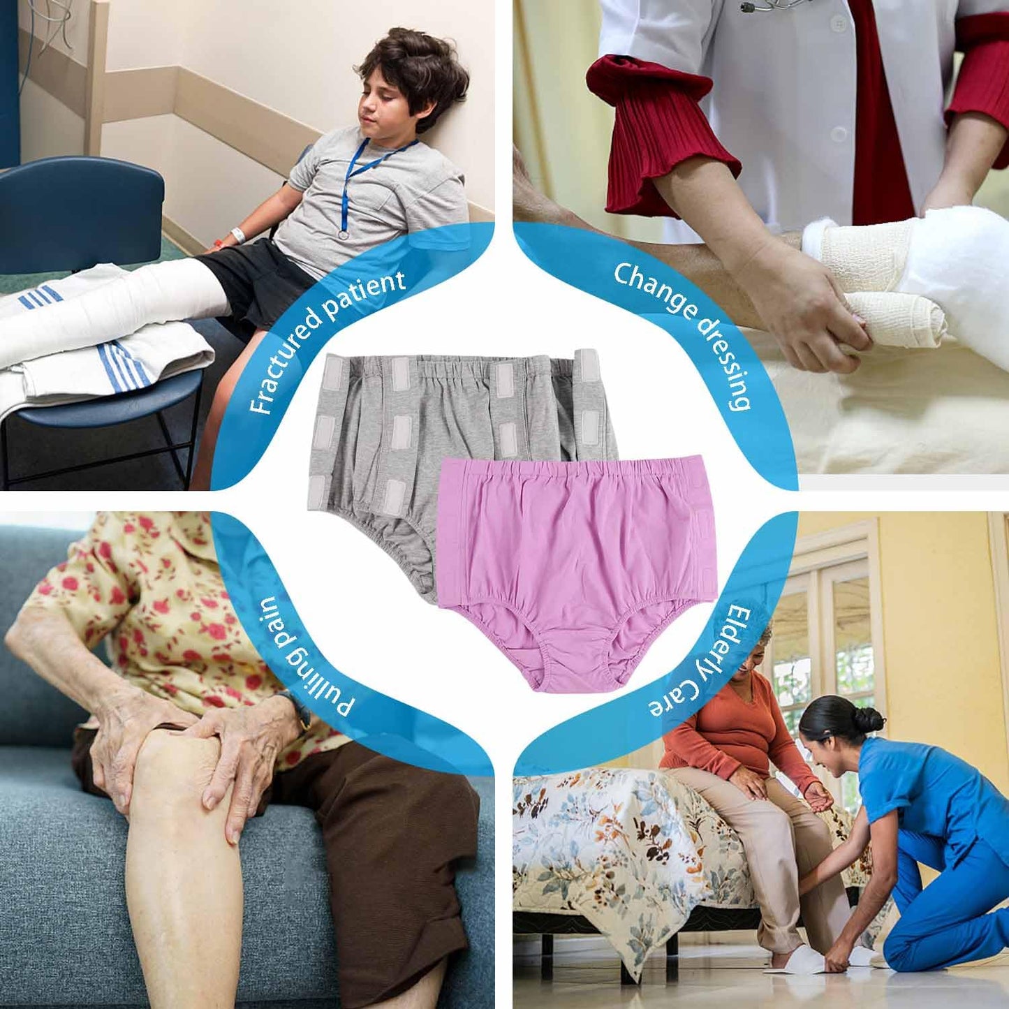 3 Pack Post Surgery Adaptive Underwear, Tear Away Incontinence Underpants, Reusable Stick-on Briefs