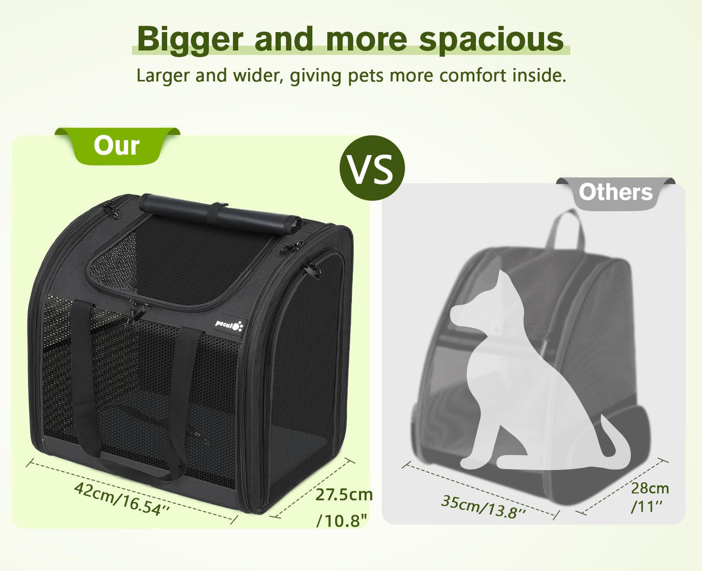 Pecute Cat Backpack,Dog Backpack Carrier with Widened Interior Space, Pet Backpack Carrier for Small Dogs and Small to Medium Cats, Pet Travel Carrier with Soft Padded, Reinforced Support,Black