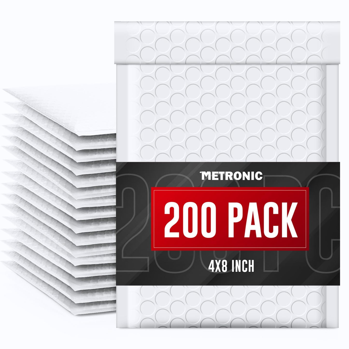 METRONIC 4x8" Bubble Mailer 200 Pack Waterproof White Small Bubble Mailers Usable Size 4x7" Self Seal Mailing Envelopes Bubble Padded for Small Business Mailing Jewelry Makeup Cards Envelope Mailers
