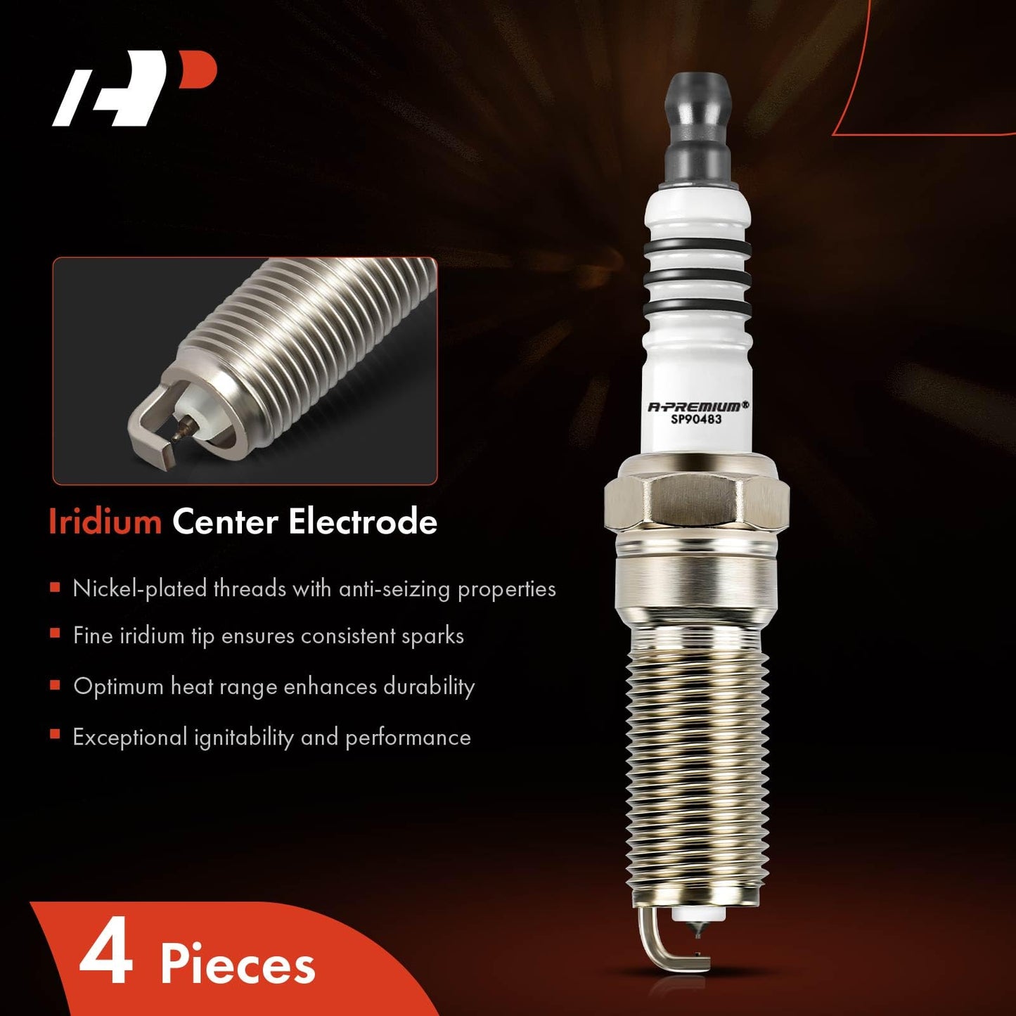 A-Premium Iridium Platinum Spark Plugs Compatible with Ford Focus 2012-2018, Transit Connect 2019-2021, EcoSport 2018-2020, 2.0L, Pack of 4