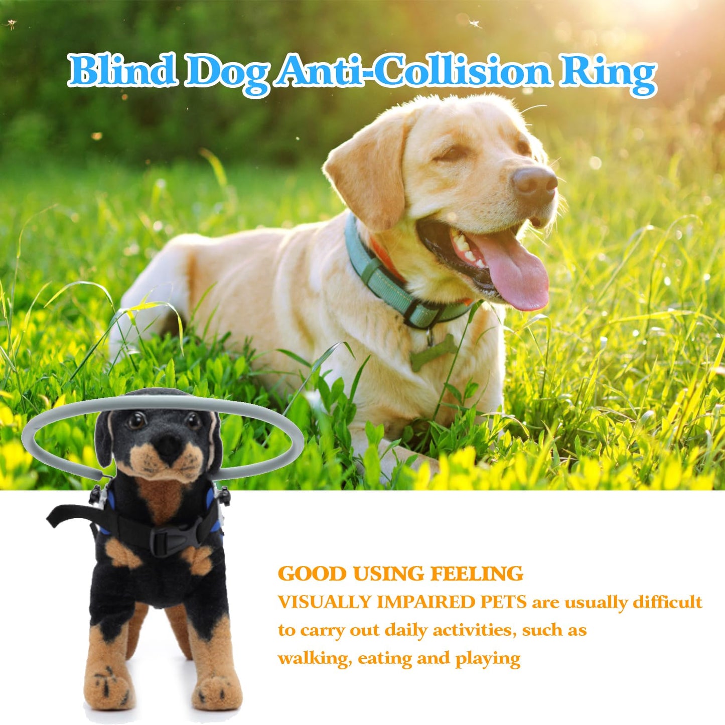 Blind Dog Harness, Lightweight Guiding Device for Collision Avoidance with Reflective Design for Small to Medium Dogs 8.8-22.0lbs Anti-Collision Halo Ring
