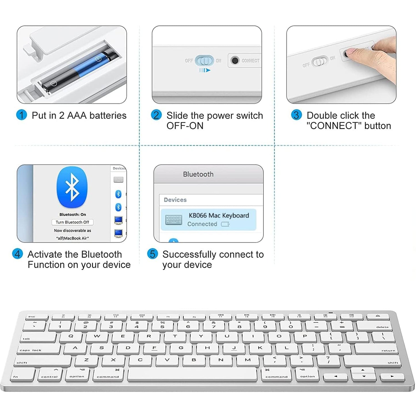 Bluetooth Keyboard for Mac, OMOTON Compact Wireless Keyboard Compatible with MacBook Pro/Air, iMac, iMac Pro, Mac mini, Mac Pro Laptop and PC, Silver