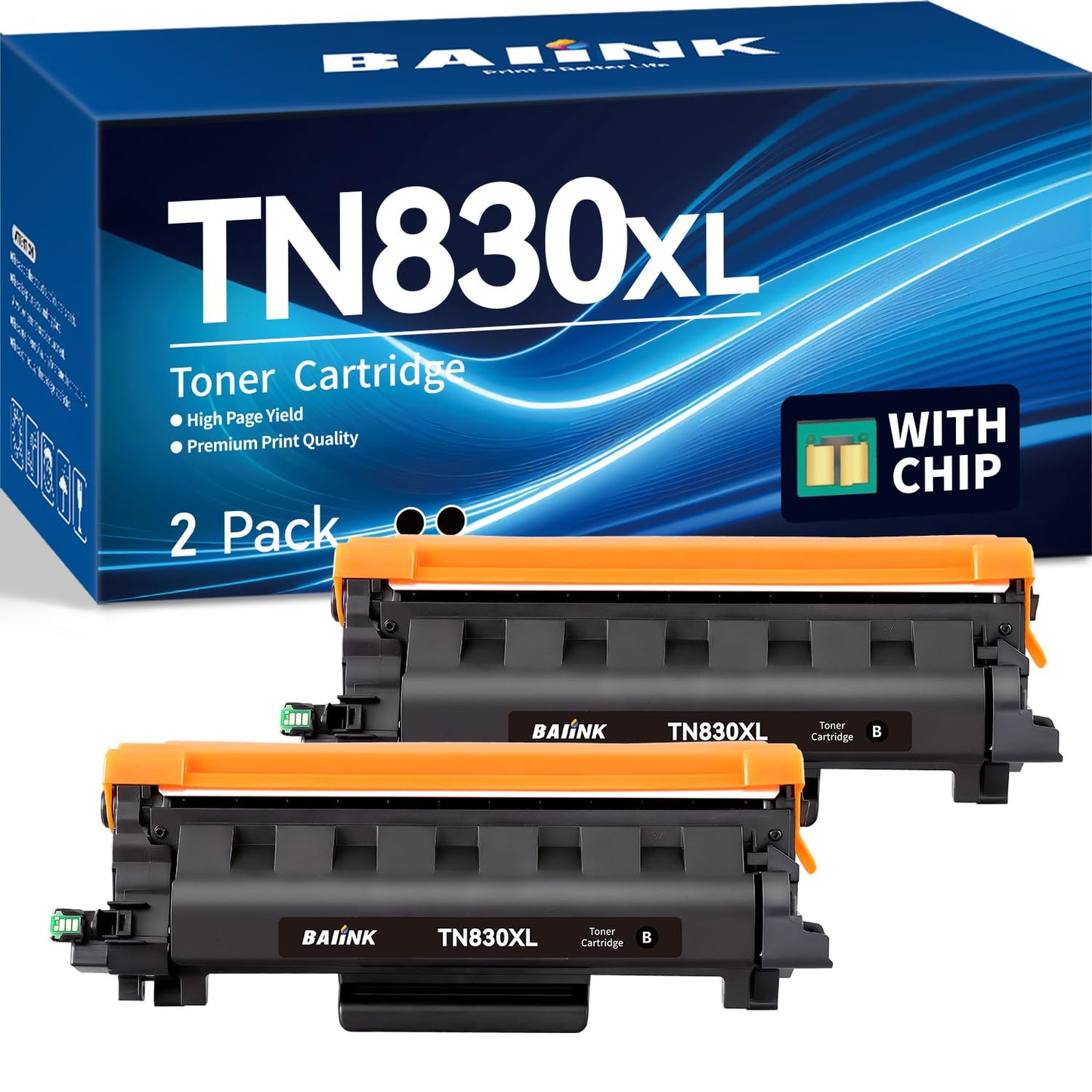 BAIINK Compatible TN830XL TN830 Toner Cartridges Replacement for Brother TN830XL TN830 XL Toner use with HL-L2460DW DCP-L2640DW HL-L2405W HL-L2400D HL-L2480DW MFC-L2820DW Printer (2 Black)